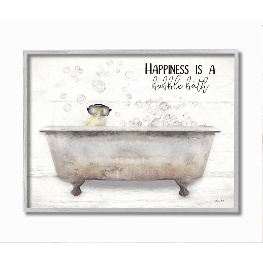Stupell Industries Happiness is a Bubble Bath Quote Bathroom Tub Chick in Gray Frame Wall Art