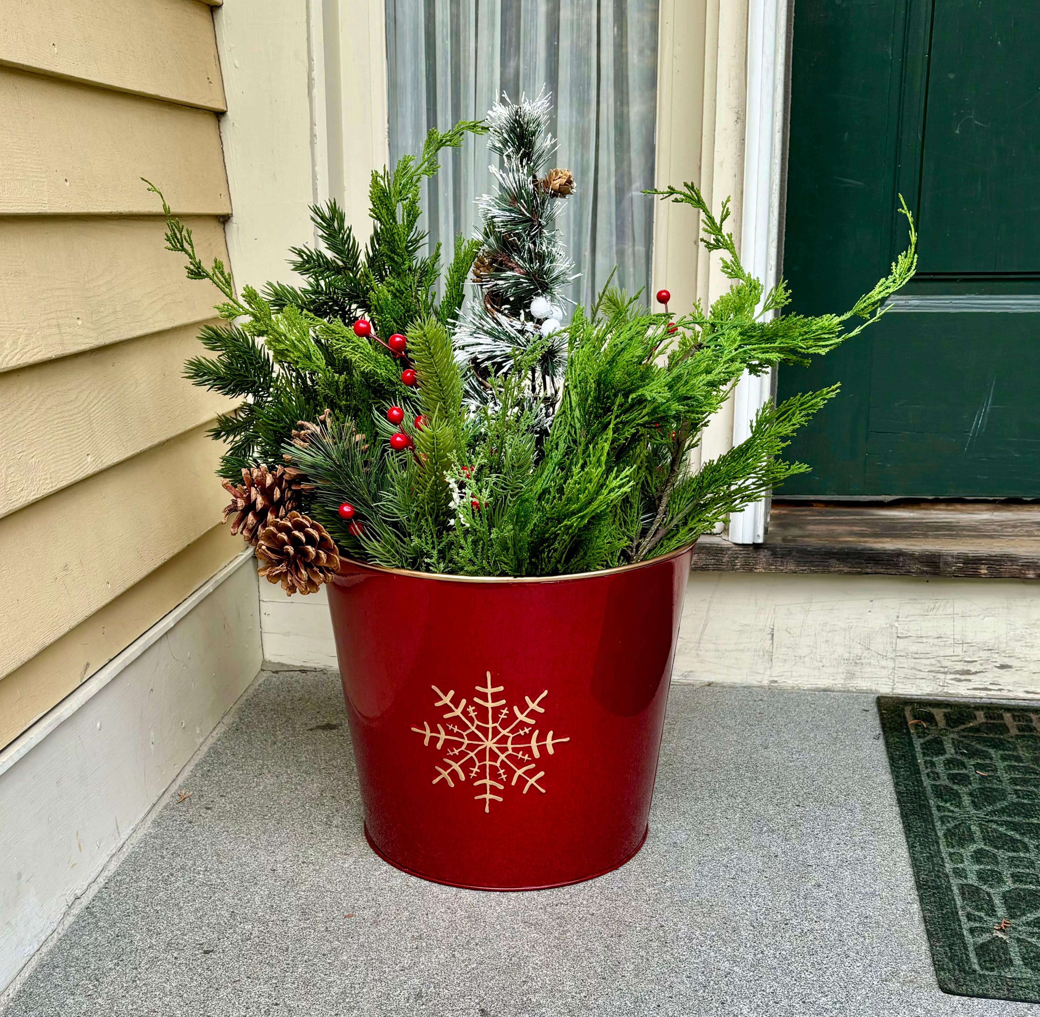 Red & Gold Snowflake Christmas Planter Buckets, 2ct.