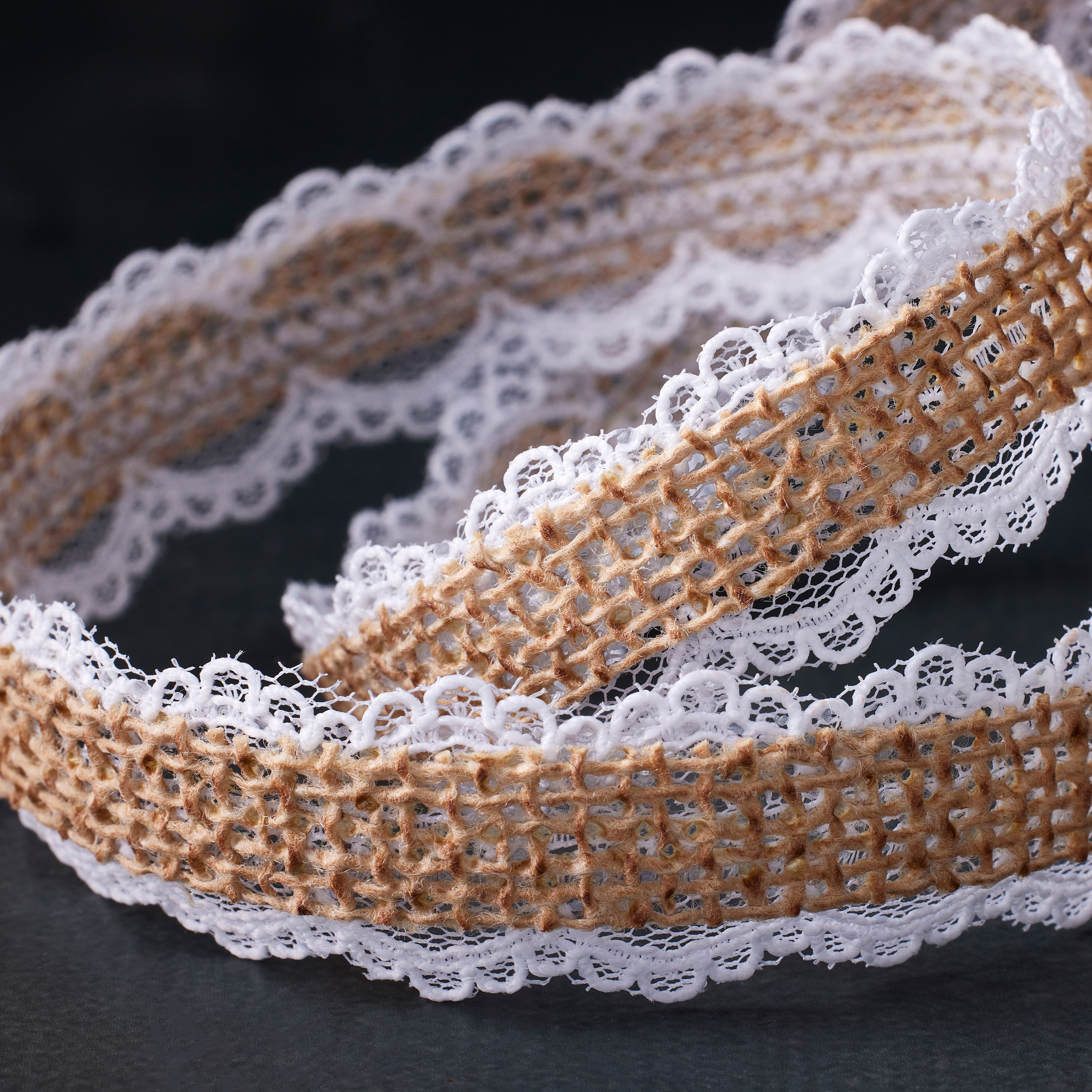 3/4" x 5yd. Faux Burlap with Lace Edging Ribbon by Celebrate It® Classic