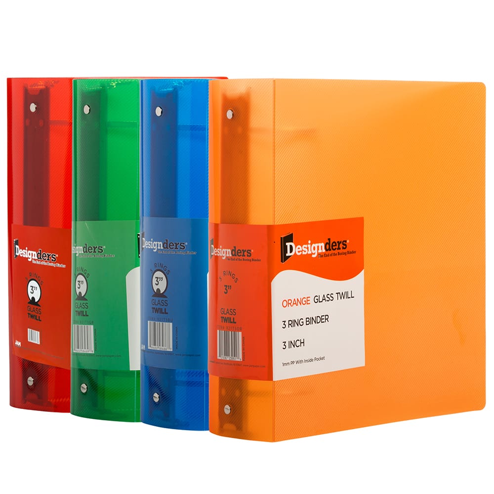JAM Paper 3" Glass Twill Plastic 3-Ring Binders, 4ct.