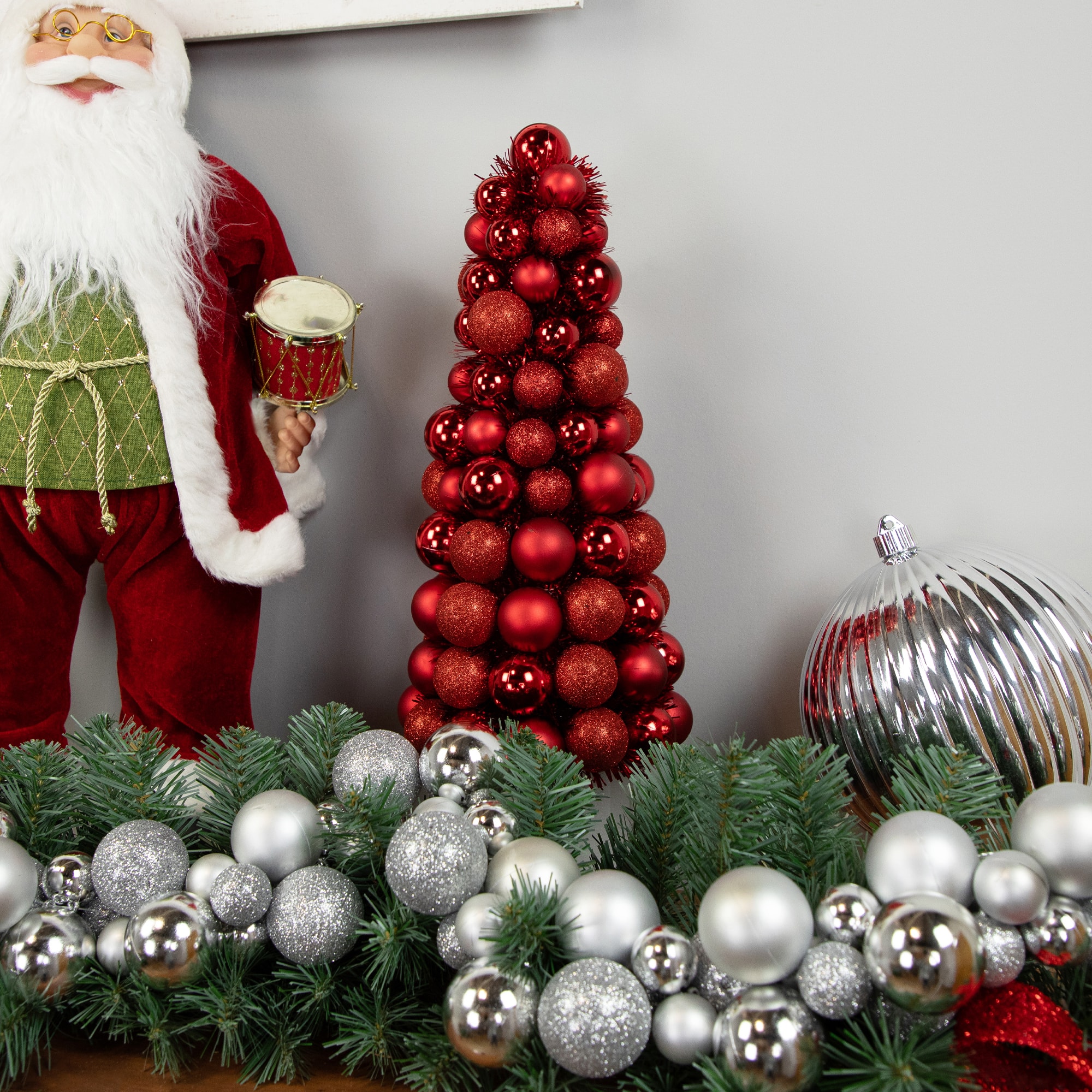 15.75" 3-Finish Shatterproof Ball Christmas Tree with Tinsel