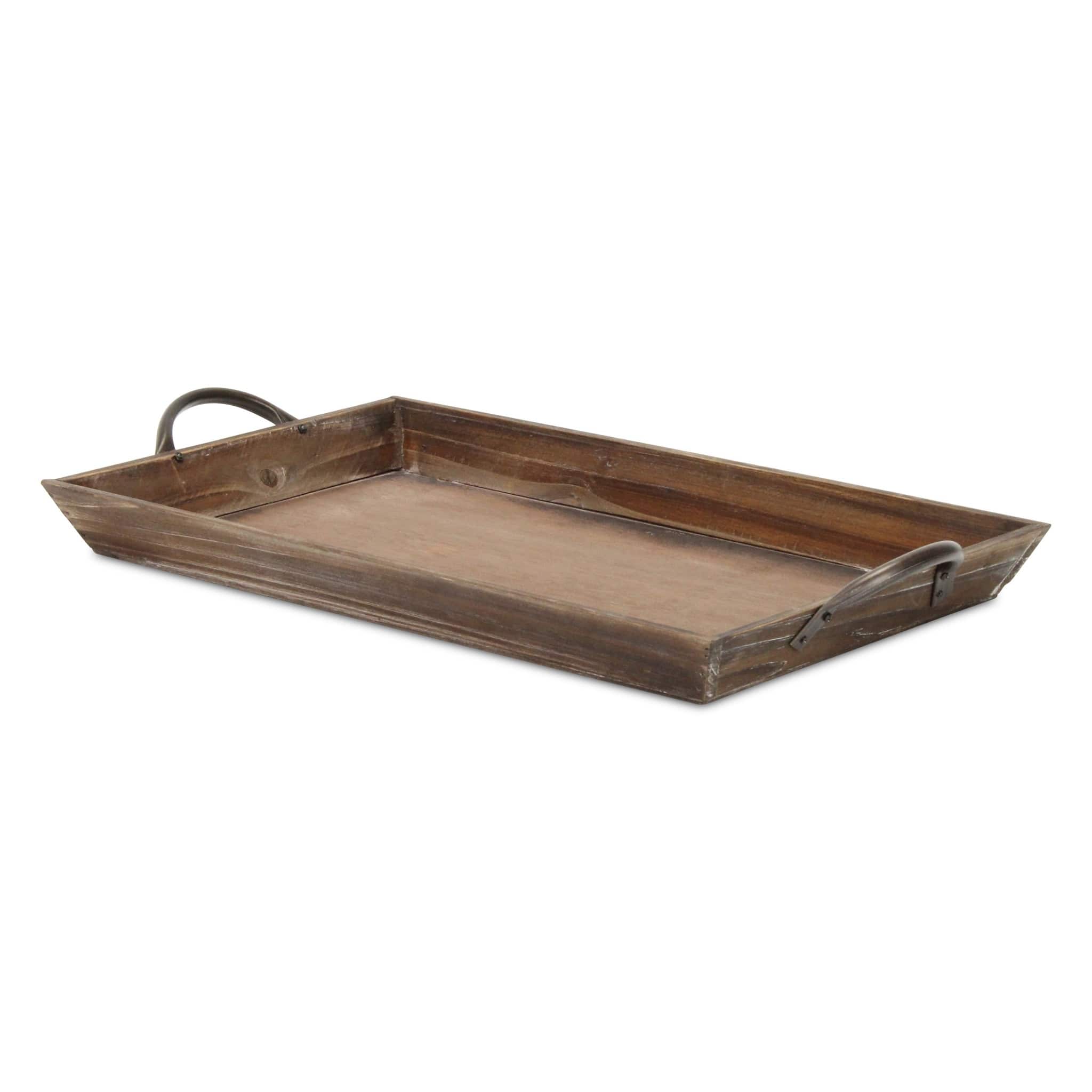 HomeRoots 18.5" x 12.5" Brown Wood Handmade Serving Tray with Handles
