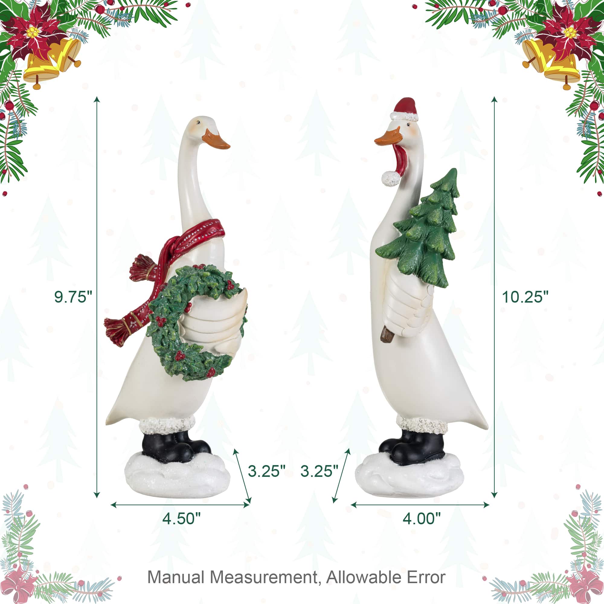 Glitzhome® Set of 2 Christmas Resin Goose with Wreath and Tree Table Decor