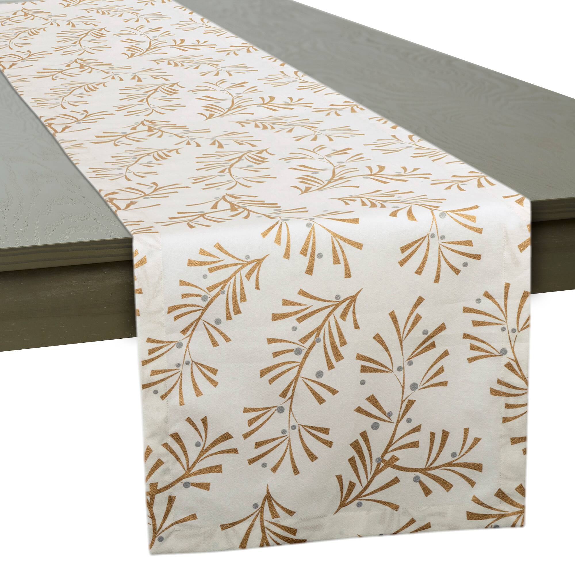 DII® 108" Metallic Holly Leaves Table Runner