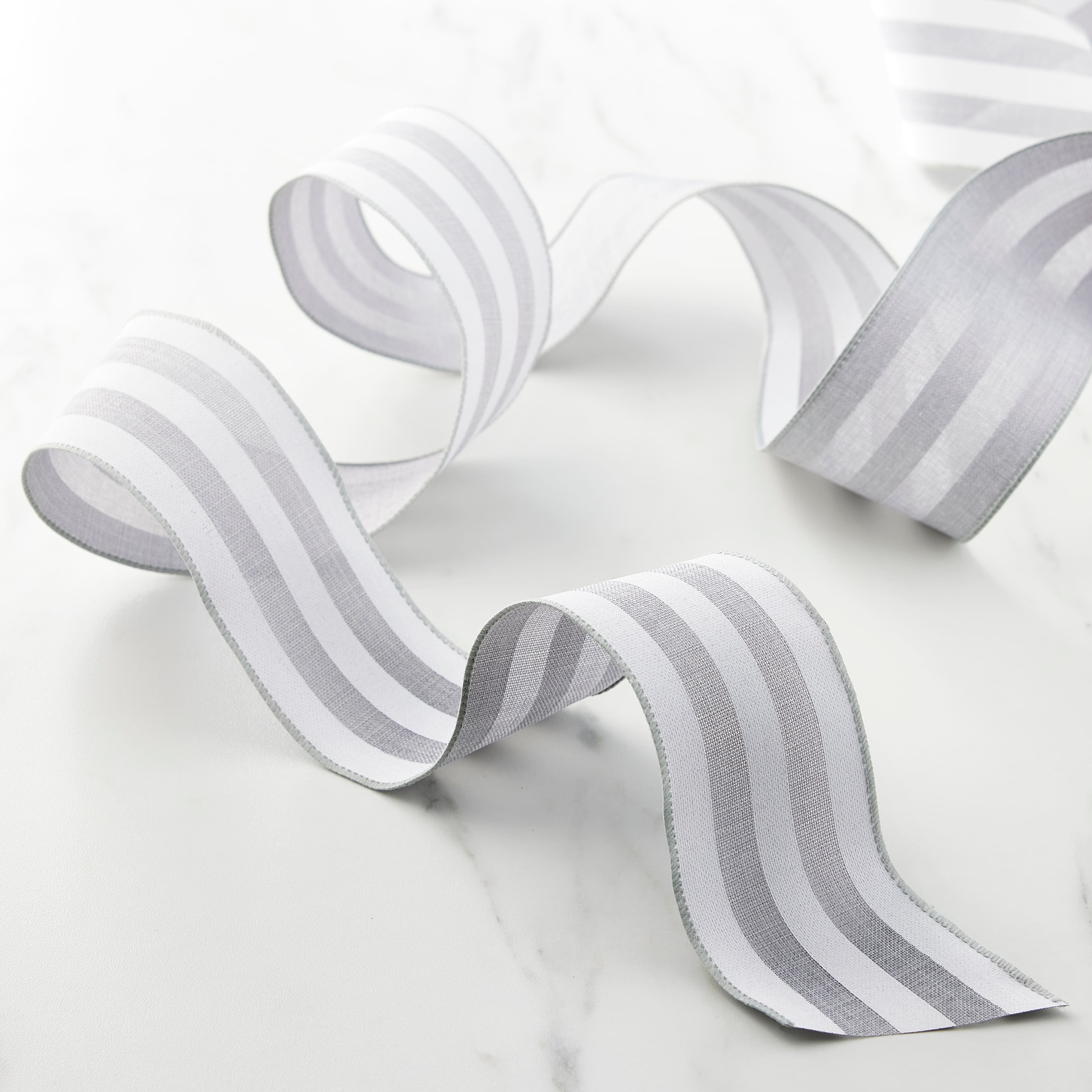 2.5" x 25ft. Faux Linen Wired Thick Striped Ribbon by Celebrate It™ Décor