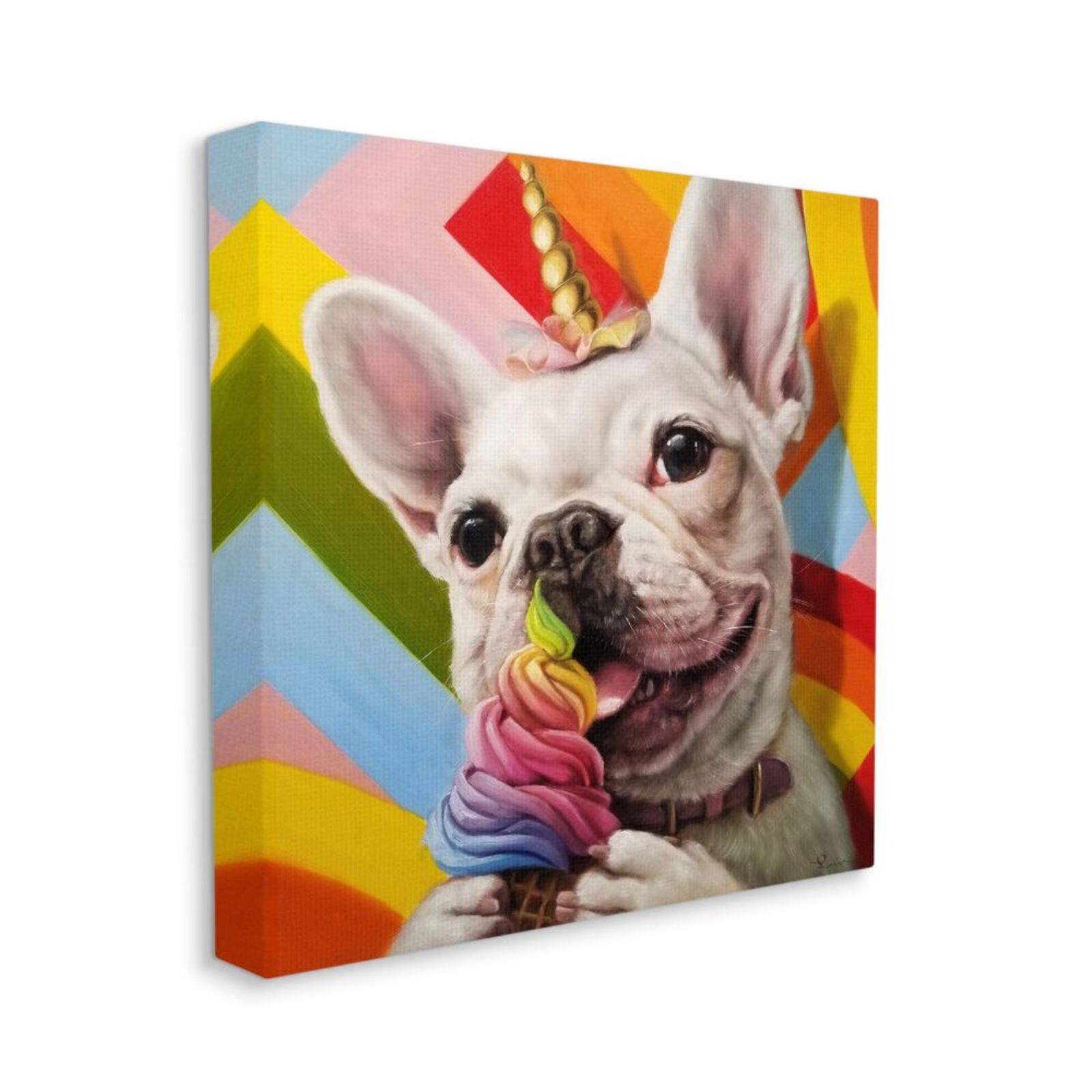 Stupell Industries Rainbow Unicorn French Bulldog Canvas Wall Accent