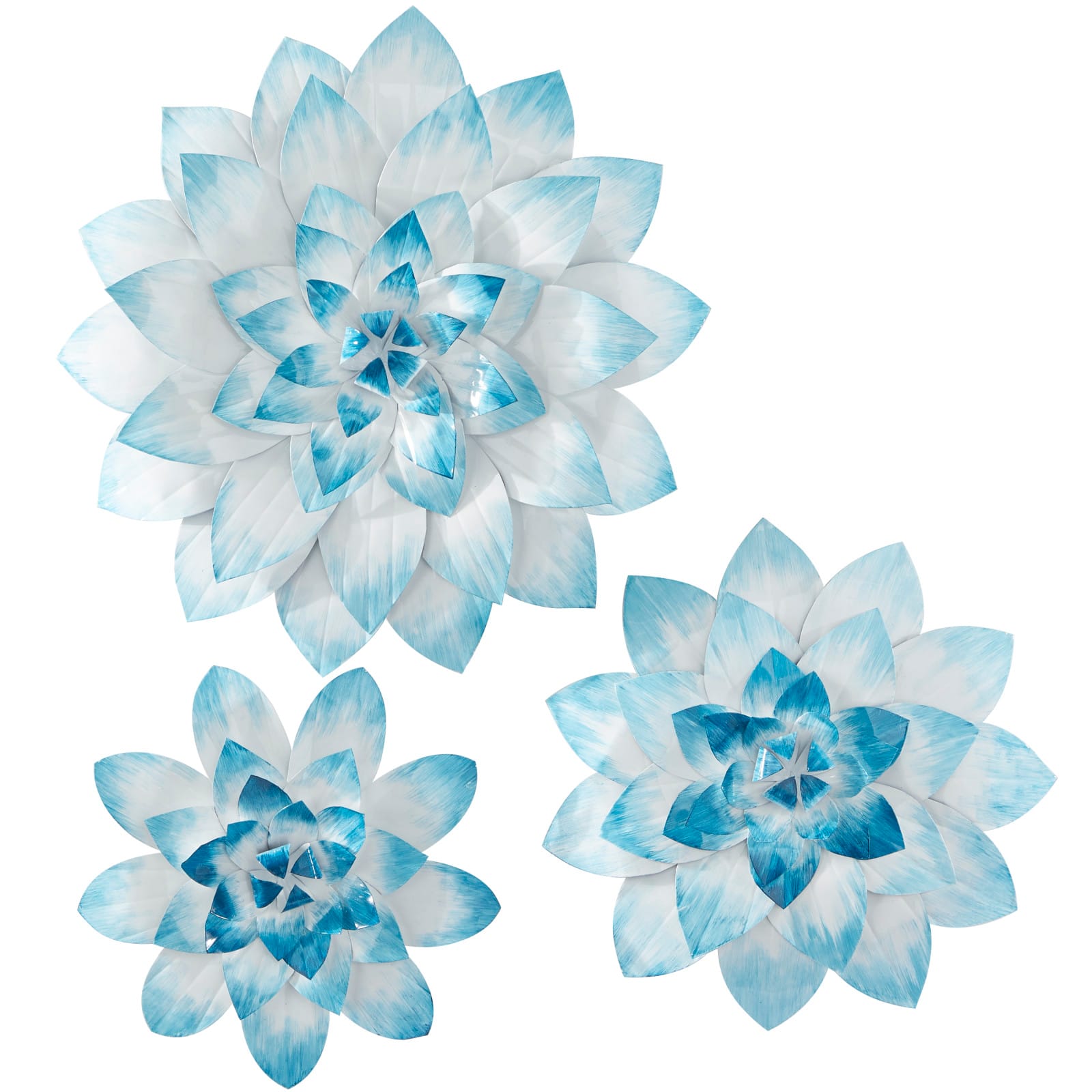 Blue Metal 3D Floral Wall Decor Set of 3 22", 17", 14"