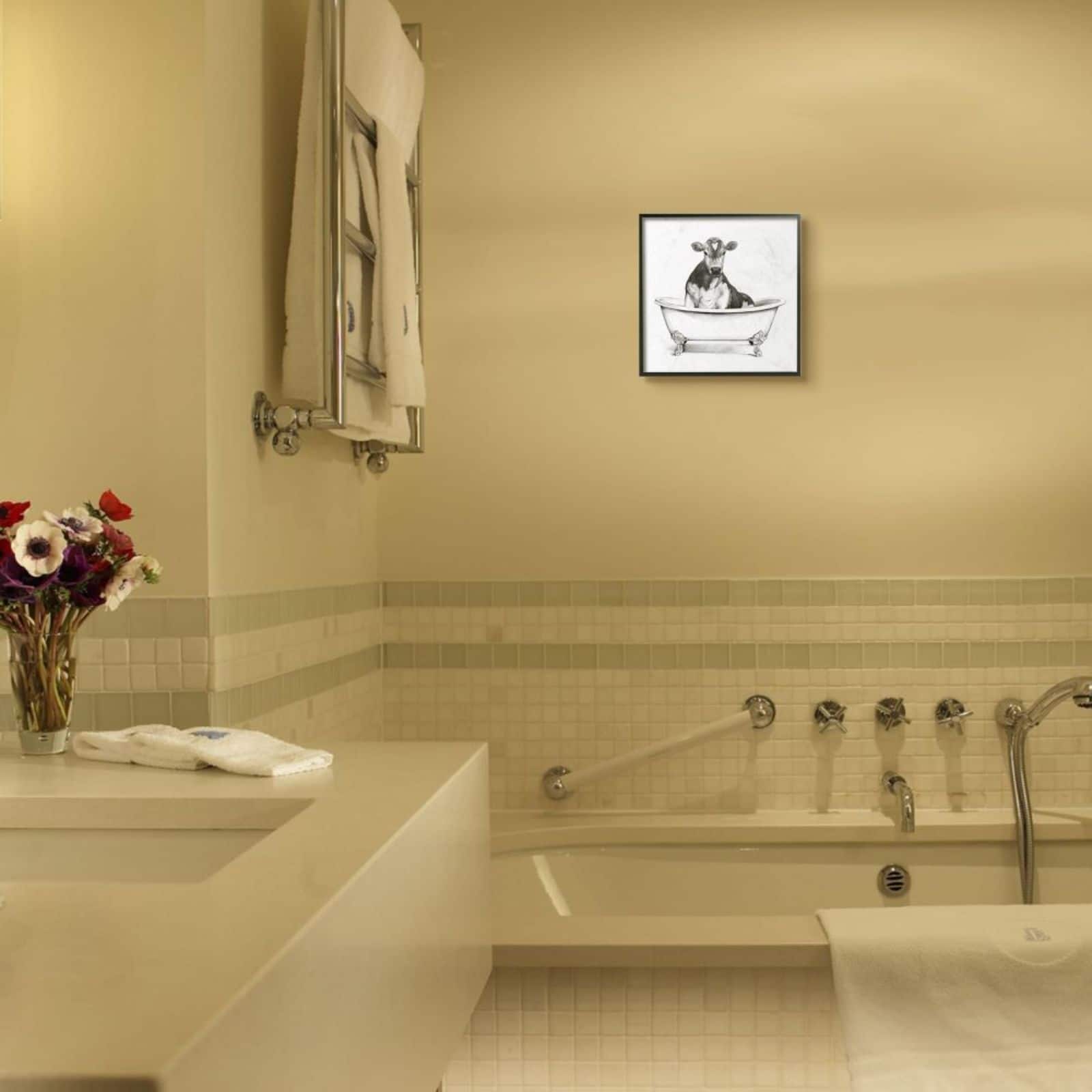 Stupell Industries Cow in Claw Tub with Black Frame Wall Accent