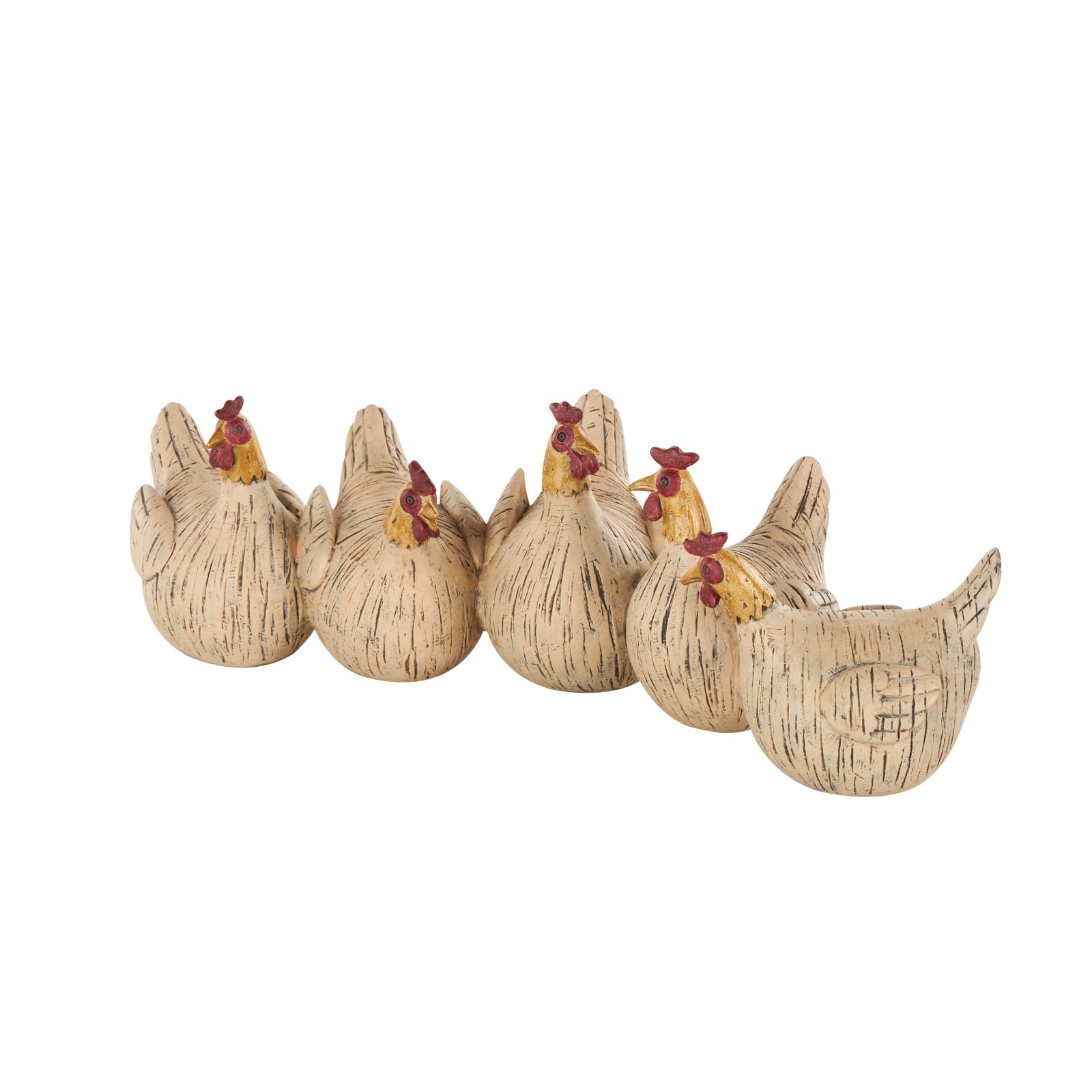 15.25" Beige Polystone Decorative Chicken Sculpture with Gold Heads