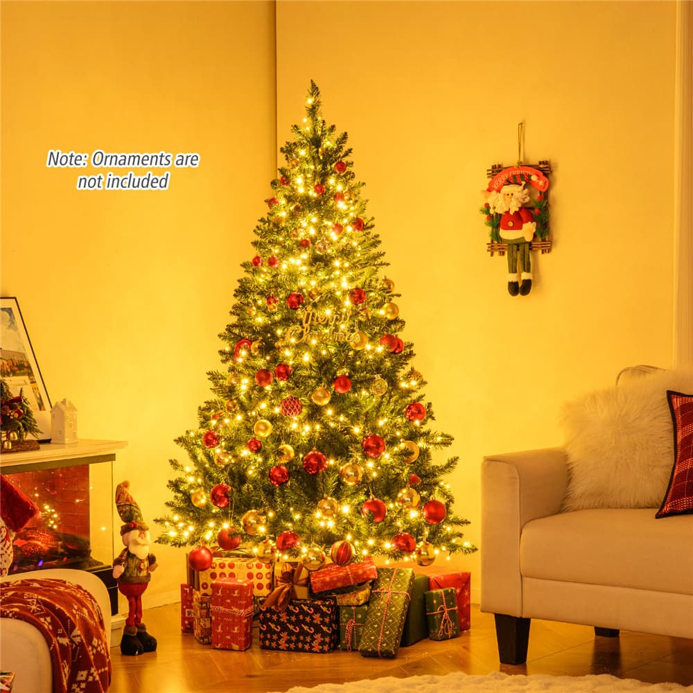 Costway 6ft. Pre-Lit Hinged Artificial Christmas Tree, Warm White LED Lights