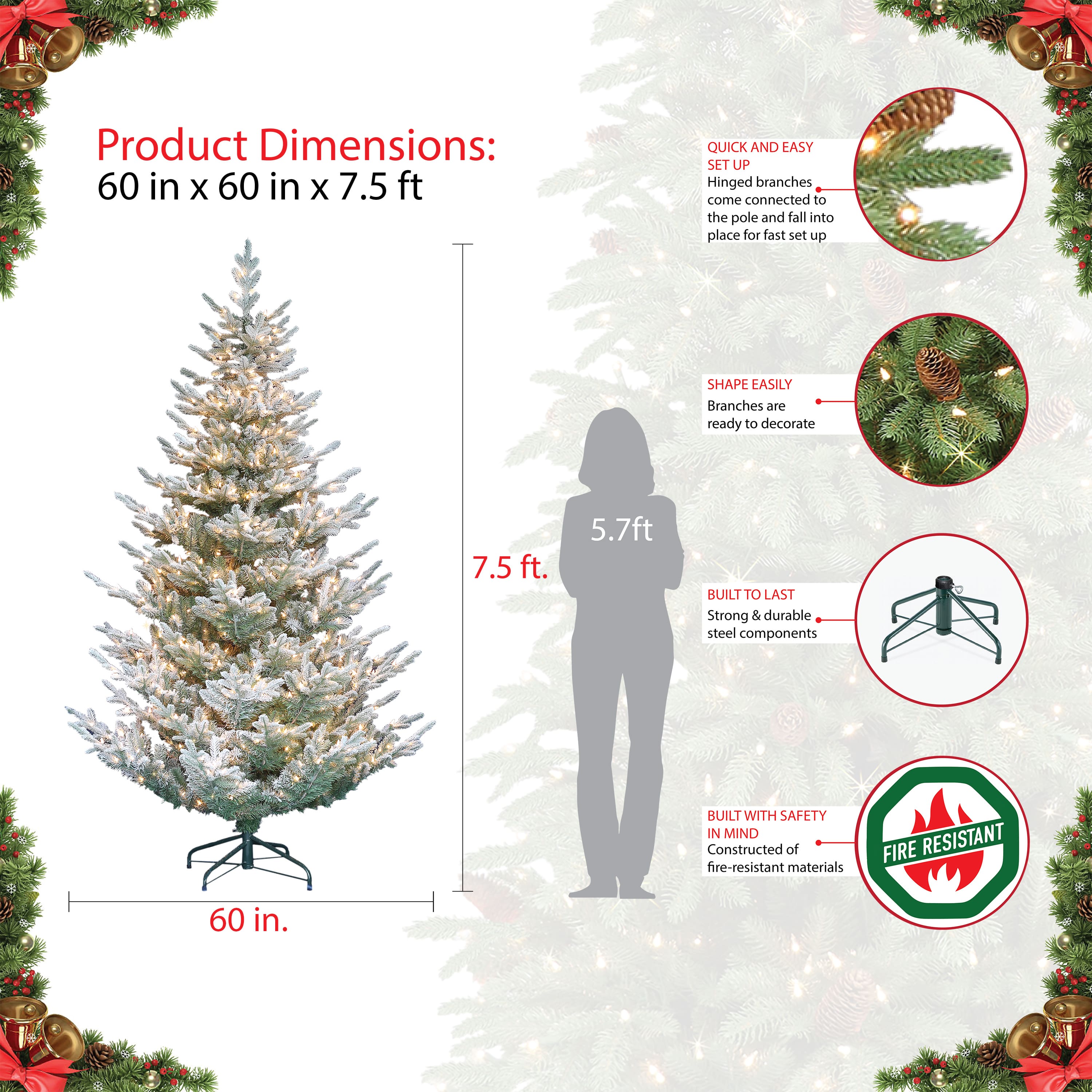 7.5ft. Pre-Lit Flocked Hillside Spruce Artificial Christmas Tree, Clear Lights