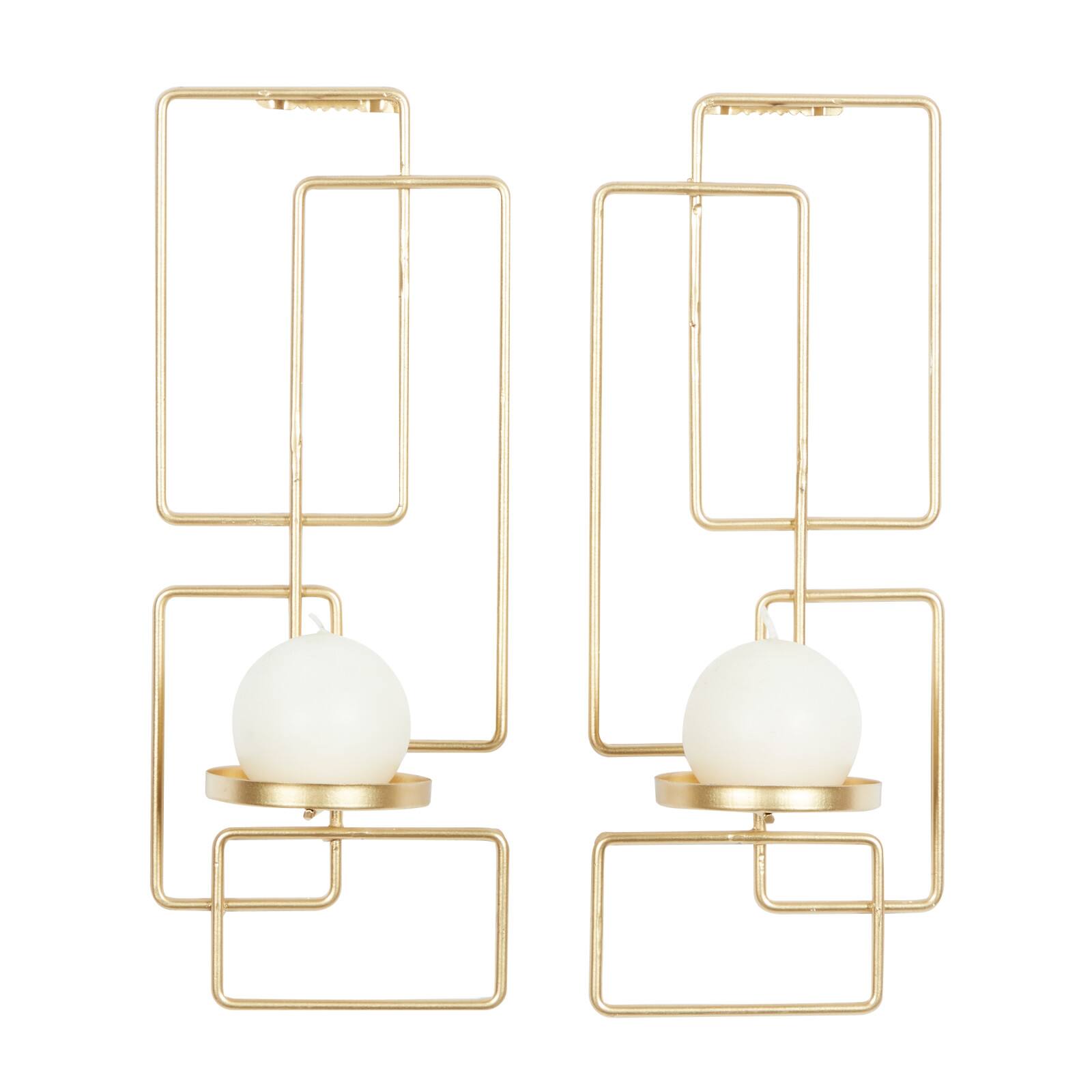 Gold Iron Contemporary Candlestick Holders, 13" x 5" x 4"
