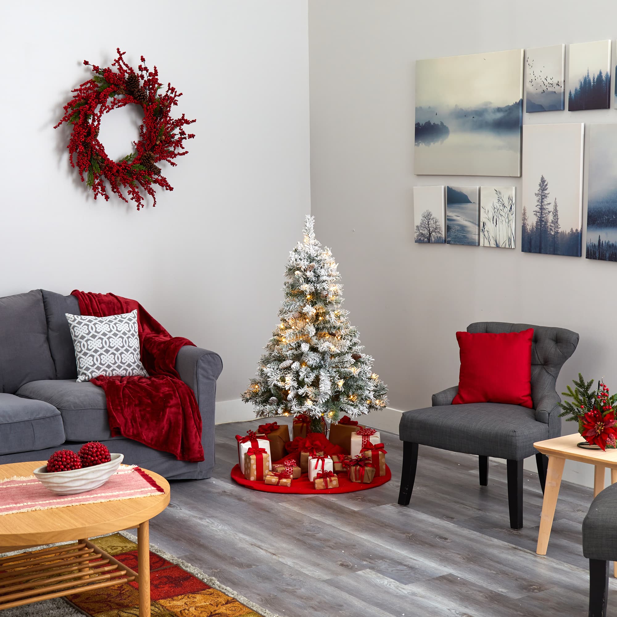 4ft. Pre-Lit White River Mountain Pine Artificial Christmas Tree, Clear LED Lights
