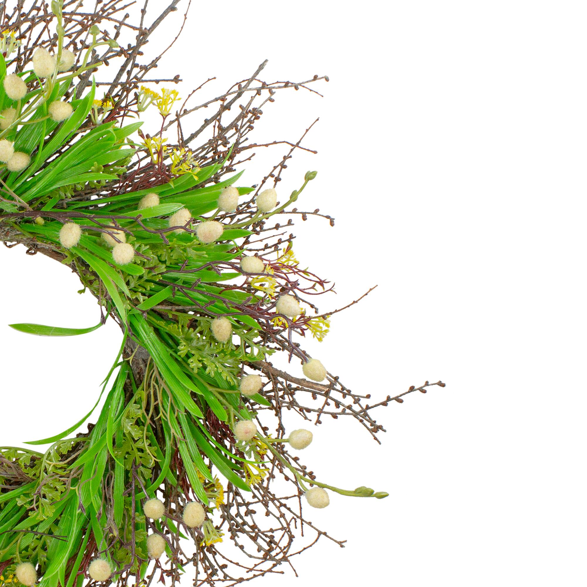 18" Green & Yellow Burrs & Brush Artificial Floral Spring Wreath