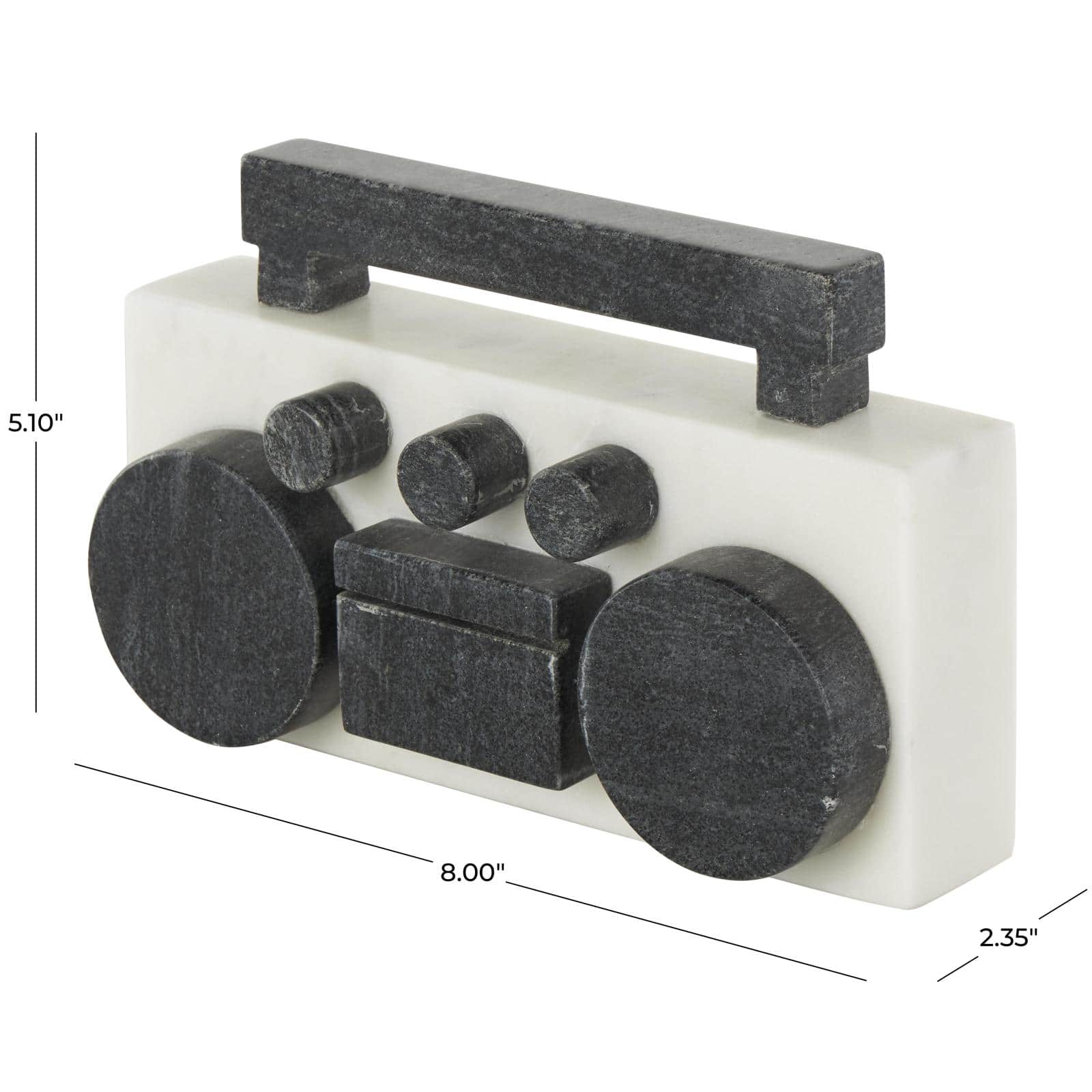 8" White Marble Radio Radio Sculpture with Black Accents
