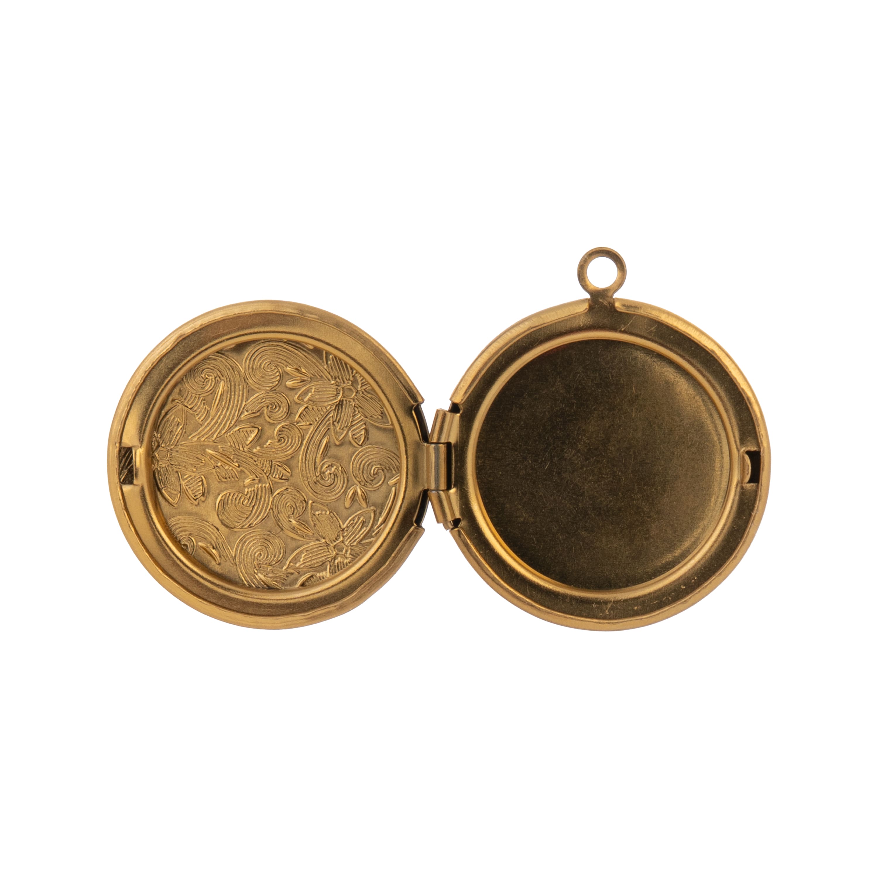 Gold Floral Stainless Steel Round Locket by Bead Landing™