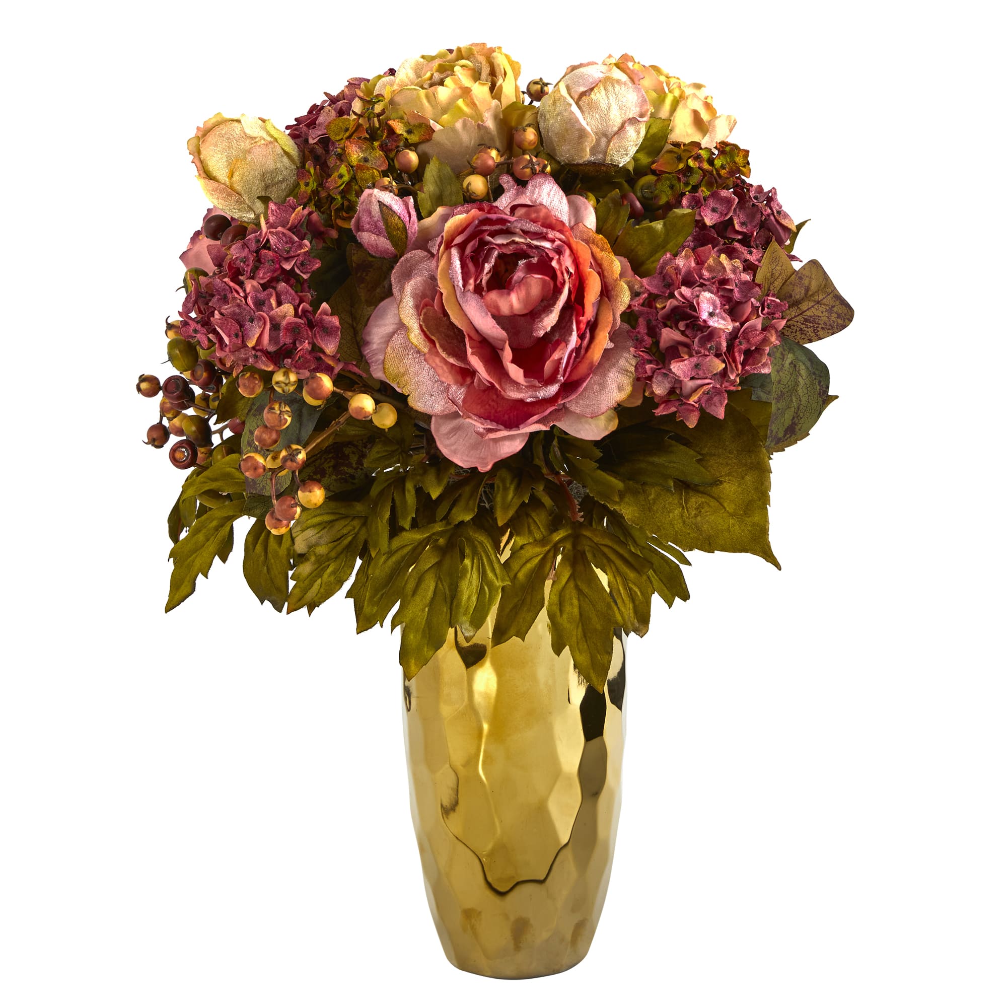 19" Peony Arrangement in Gold Vase