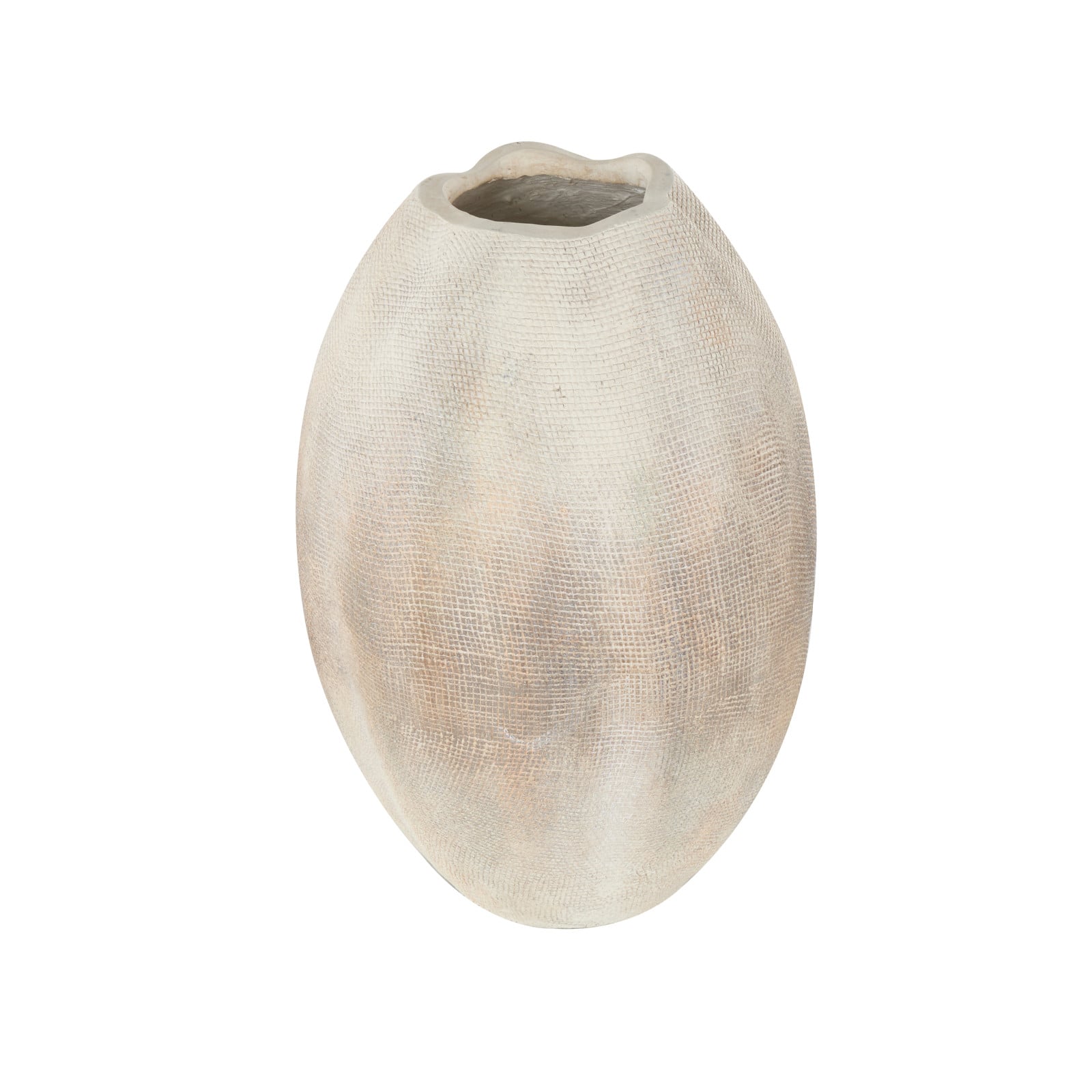 17" Cream Checkered Patterns Magnesium Oxide Decorative Vase