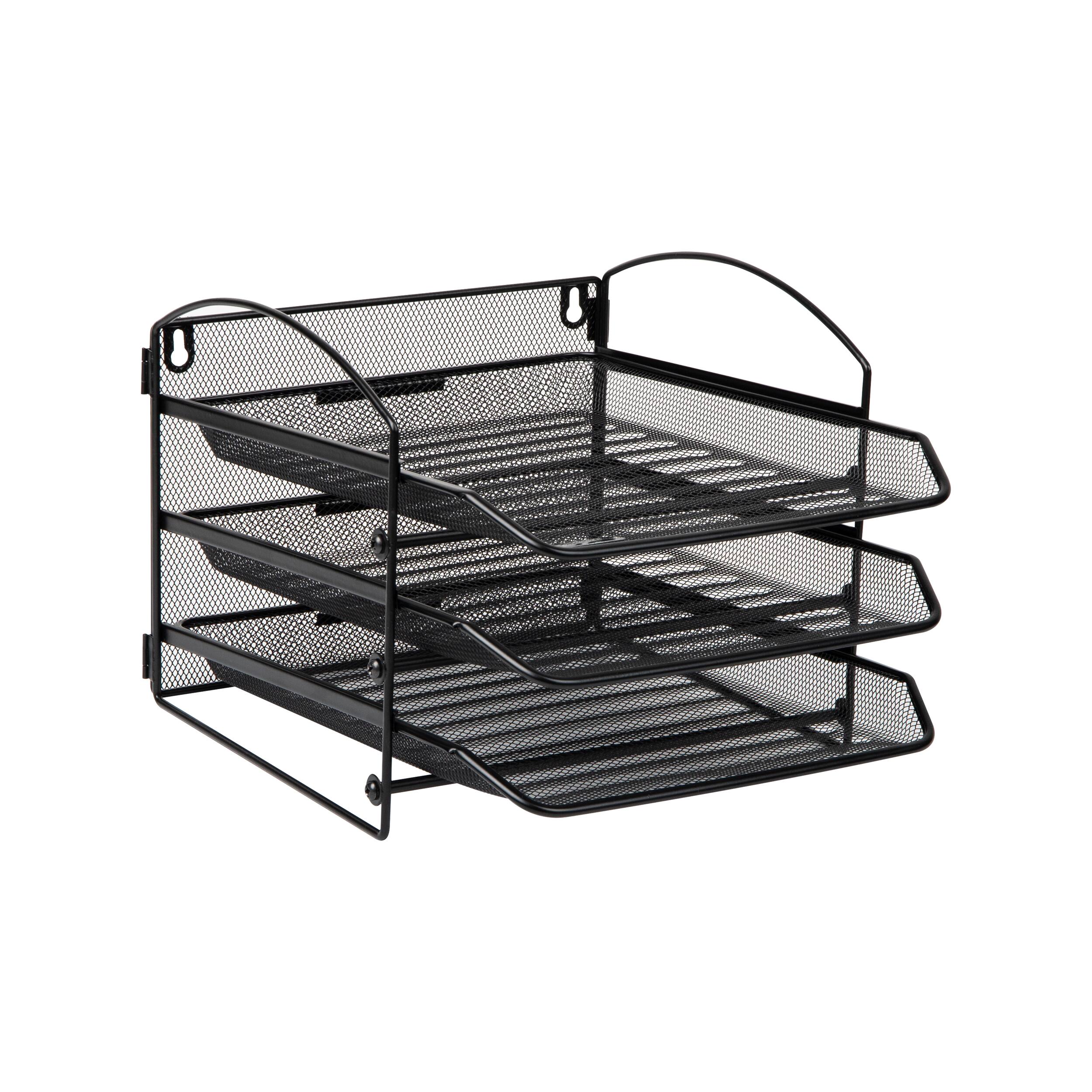Mind Reader 3-Tier Paper Tray, Desktop Organizer, Wall Mountable, Office, Metal Mesh, 11.5"L x 14.25"W x 9.75"H, Black