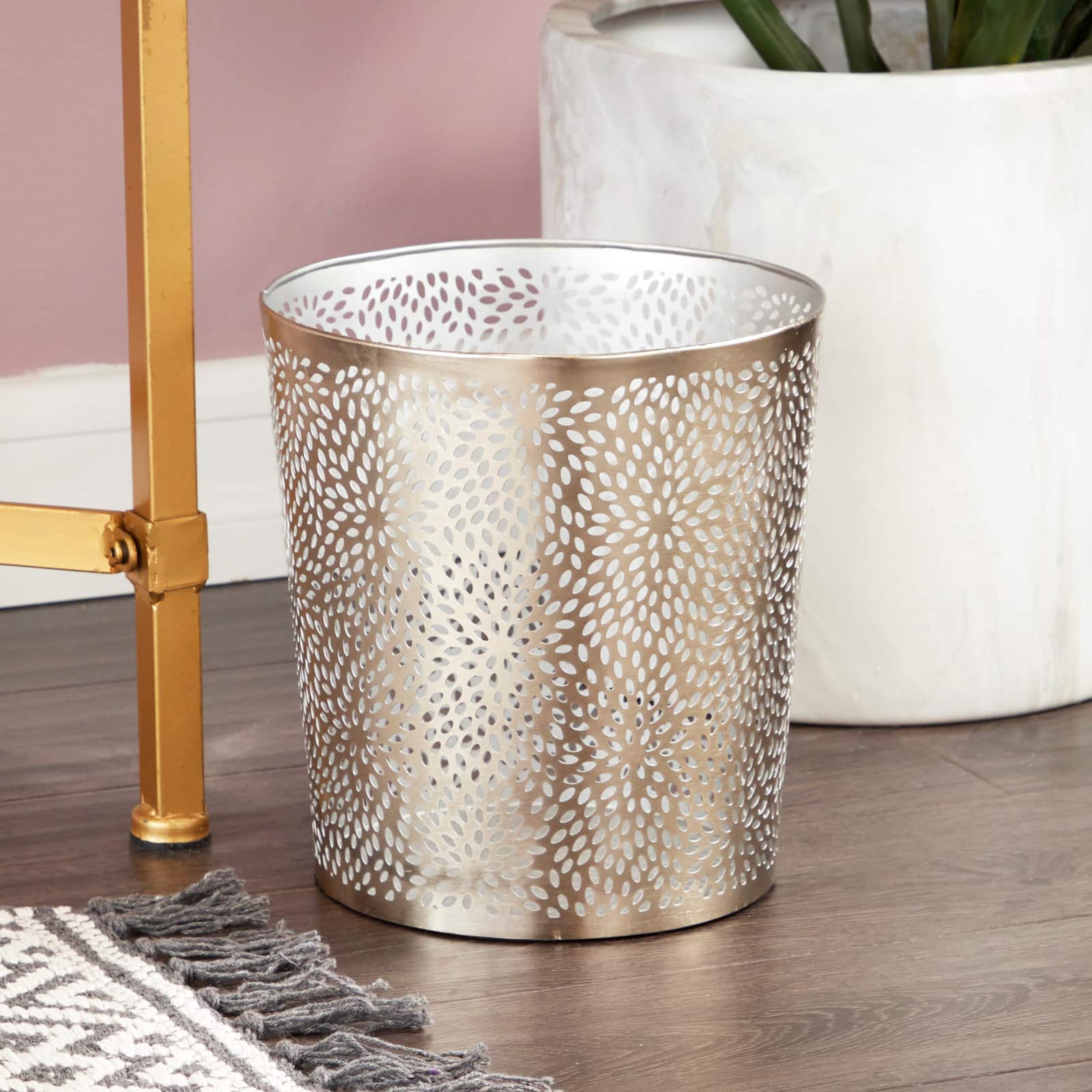 CosmoLiving by Cosmopolitan Silver Metal Contemporary Small Waste Bin