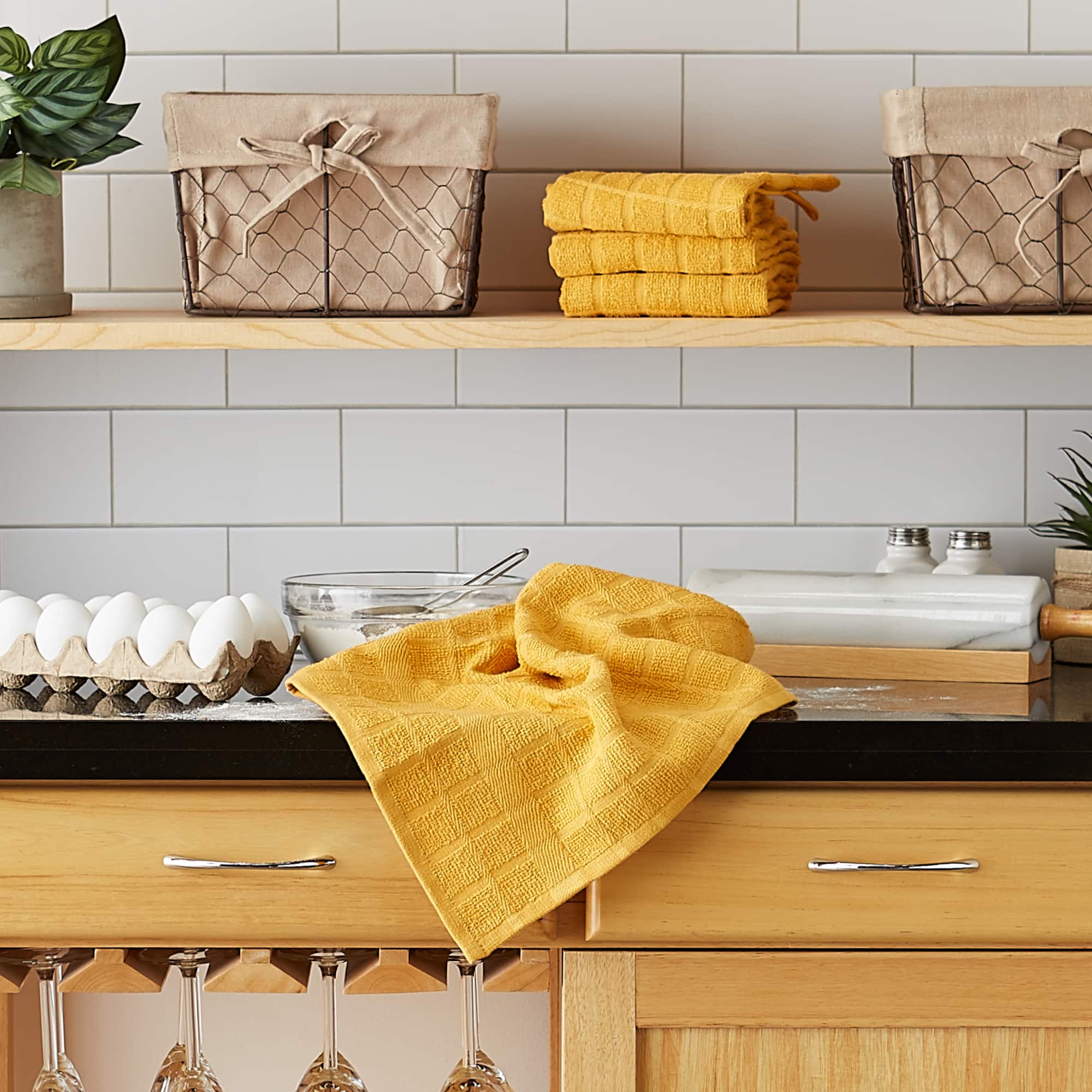 DII® Solid Windowpane Terry Dishtowels