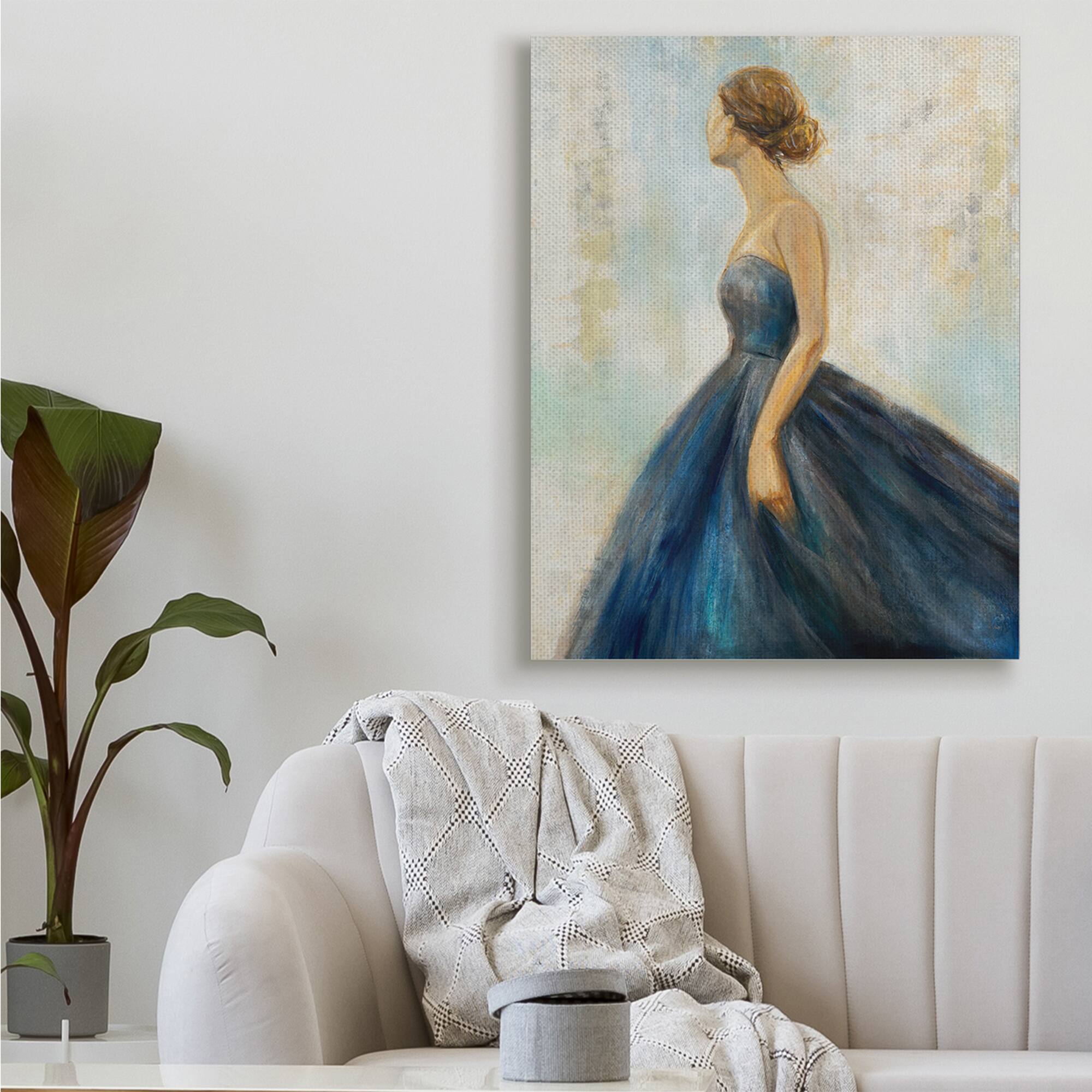Stupell Industries Young Woman Blue Dress Soft Focus Pose Canvas Wall Art