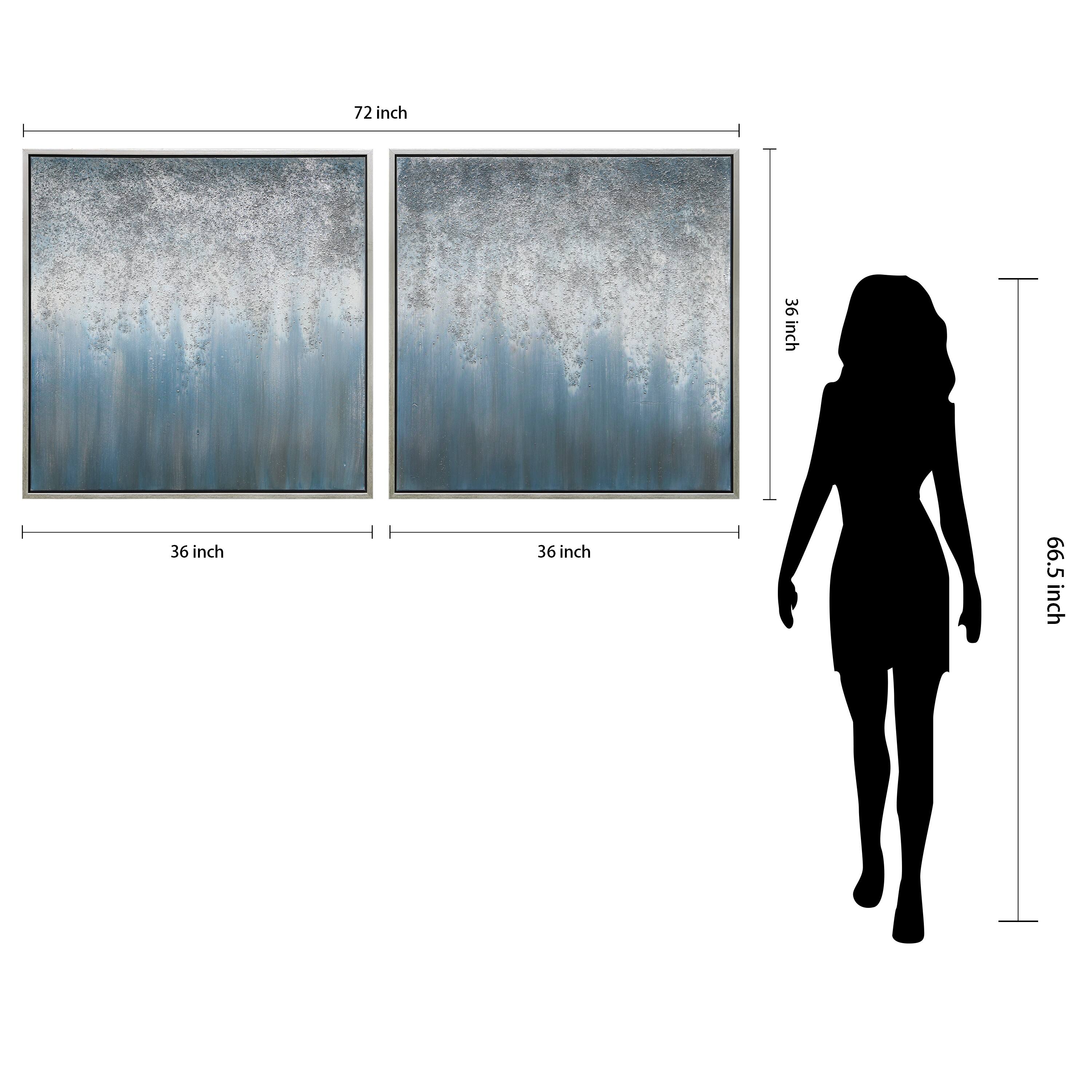 Empire Art Direct 36" x 36" Blue Rain Textured Metallic Glitter Hand Painted Canvas Wall Art Set