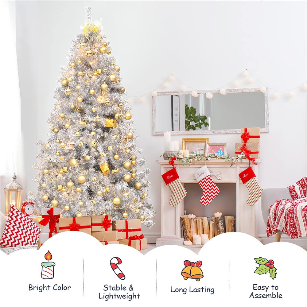 7.5ft. Unlit Silver Tinsel Artificial Christmas Tree