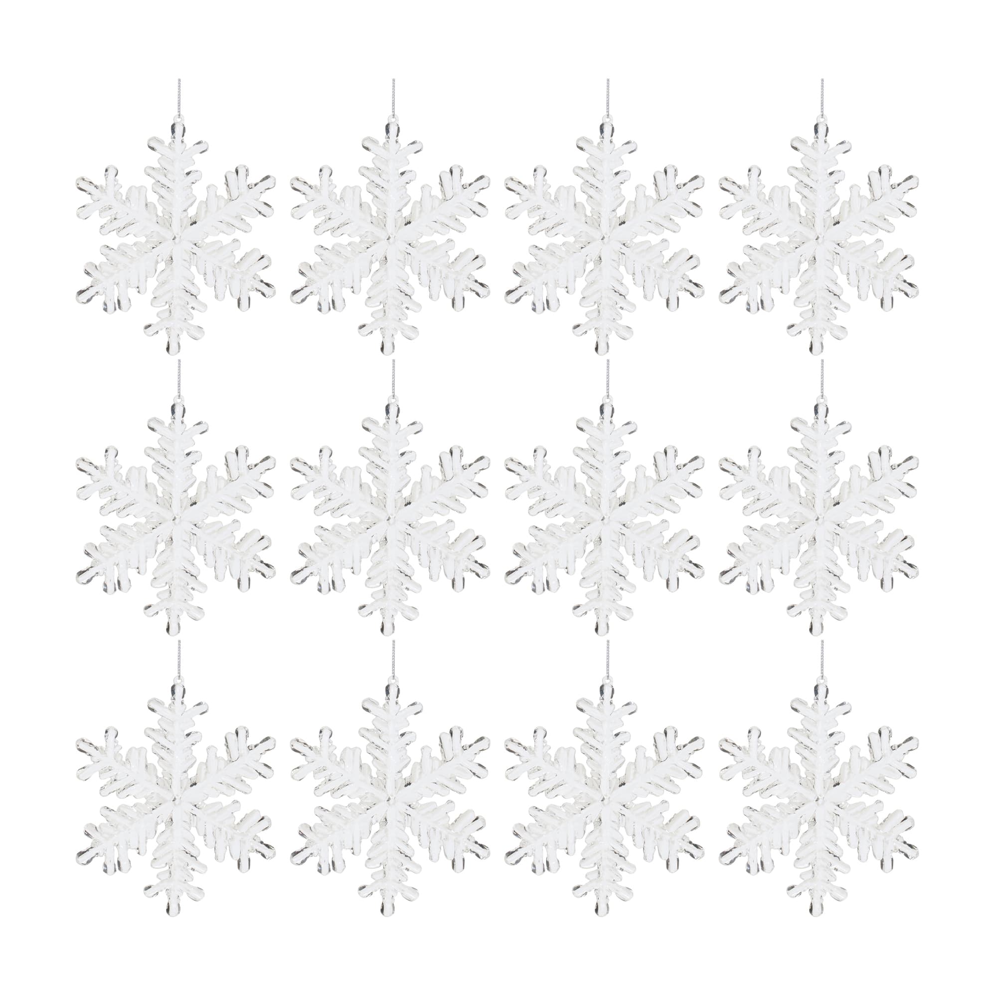 5.5" Clear Acrylic Snowflake Ornaments, 12ct.