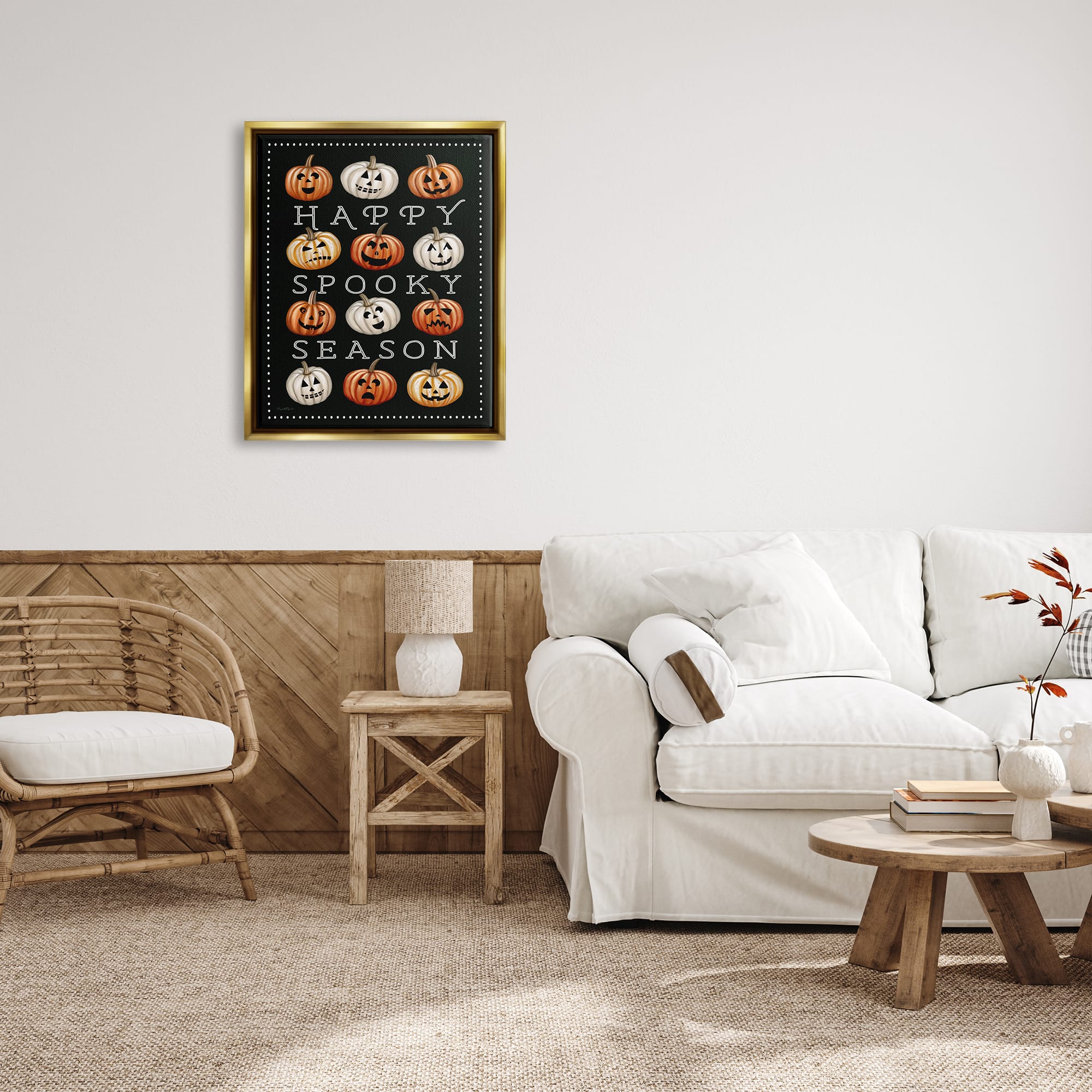 Stupell Industries Happy Spooky Season Pumpkins Framed Floater Canvas Wall Art