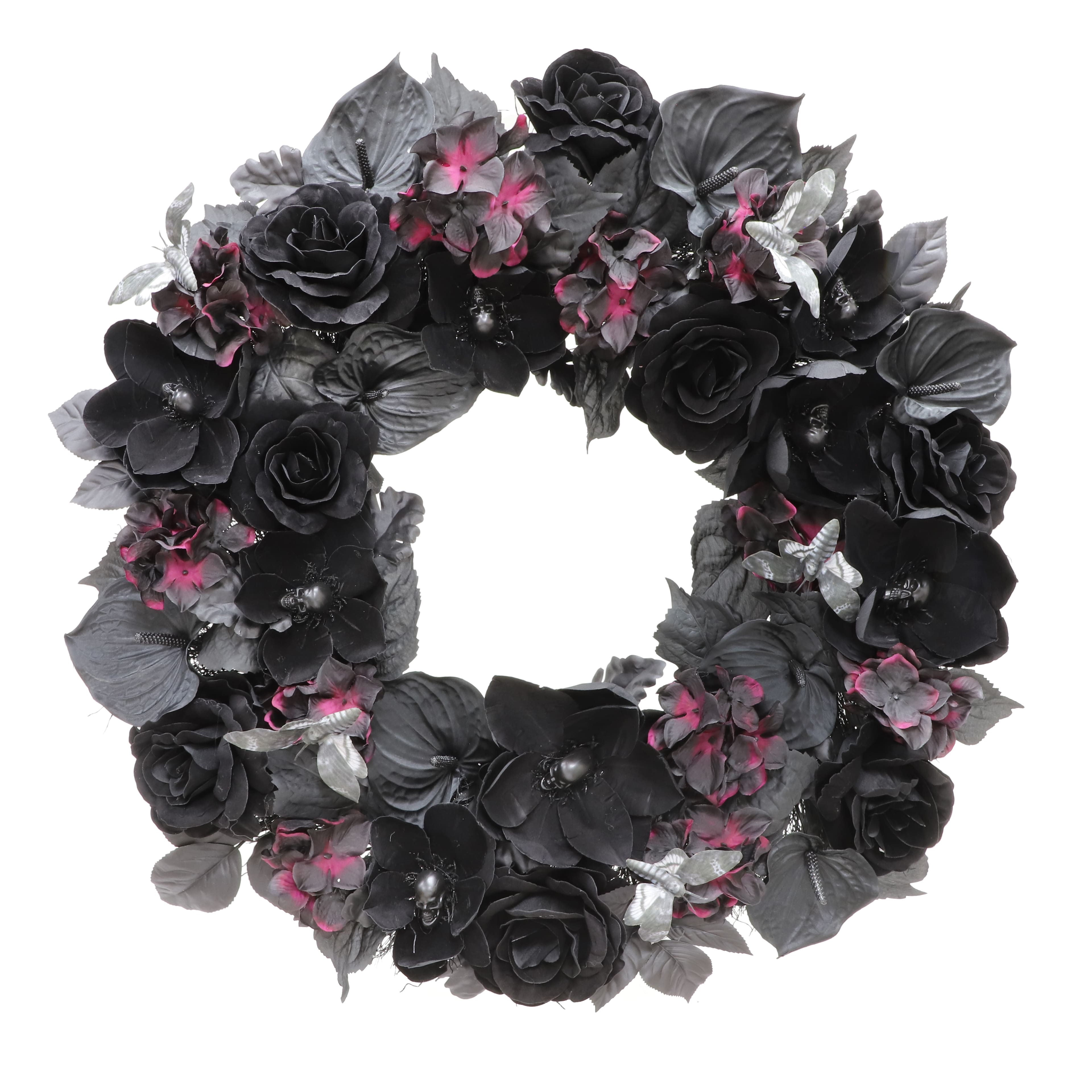 26" Black Rose, Skull Flower & Moth Wreath by Ashland®