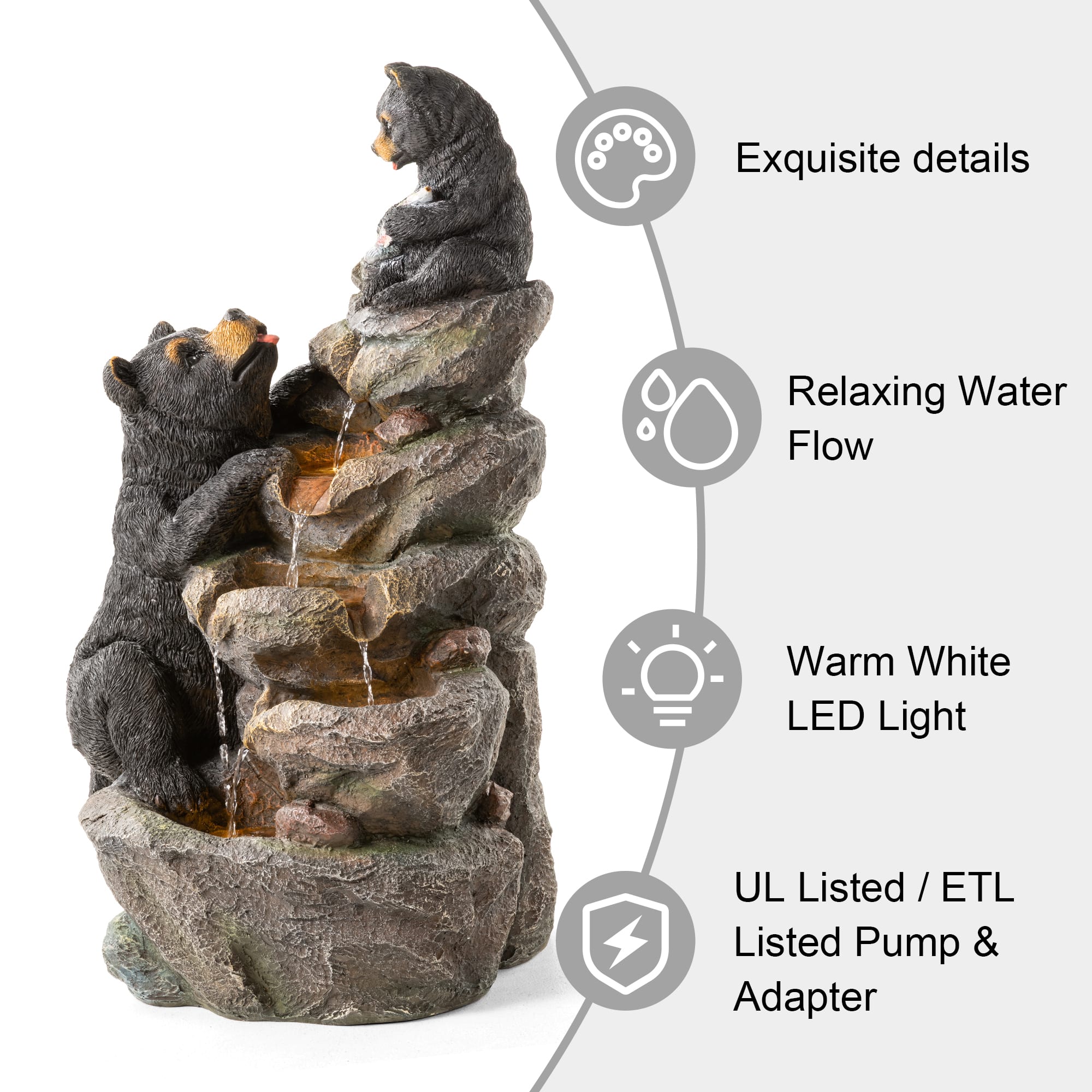 Glitzhome® 30.5" LED 4-Tier Mom & Baby Bear Outdoor Fountain