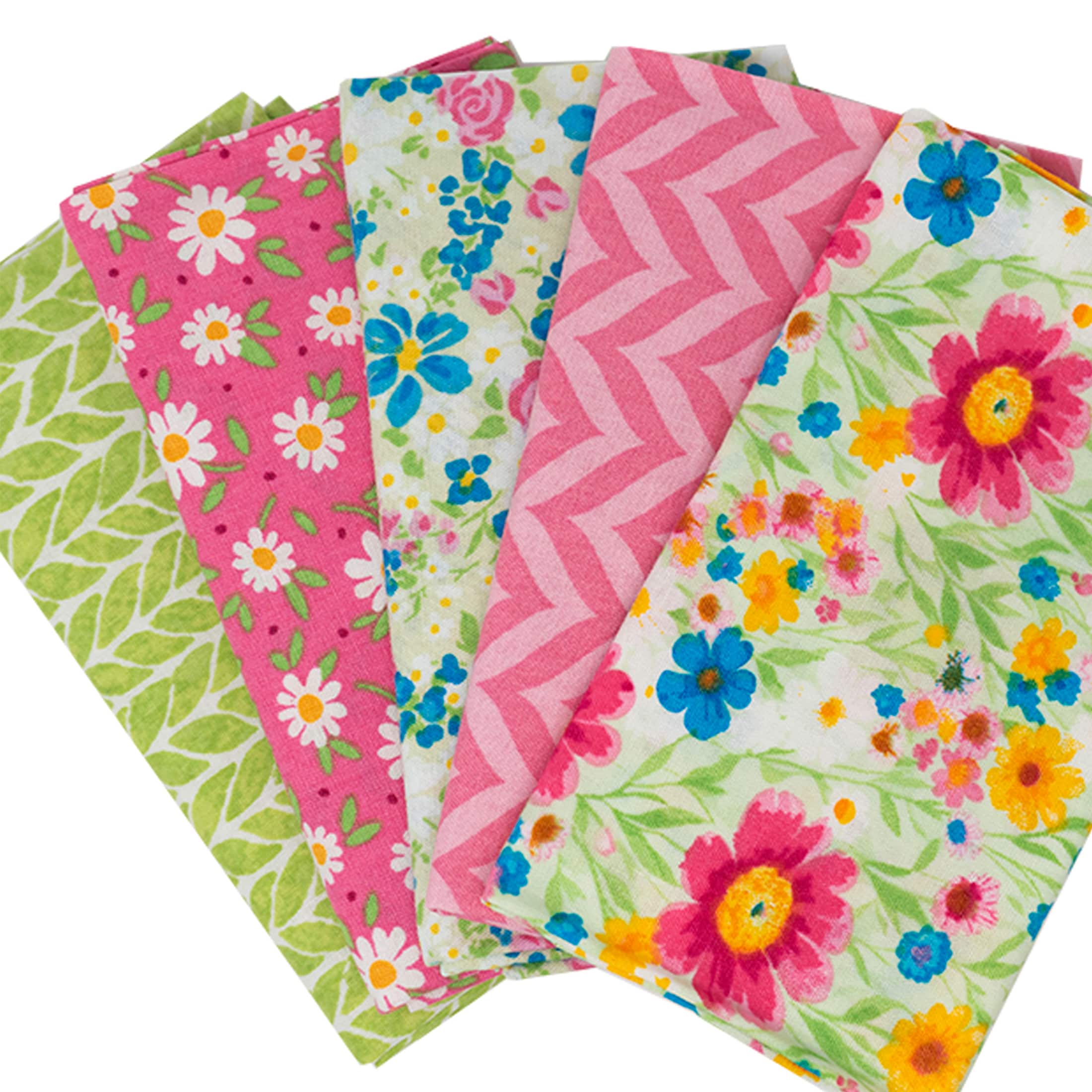 SINGER Pink Green Spring Print Ringspun Cotton Fabric Bundle
