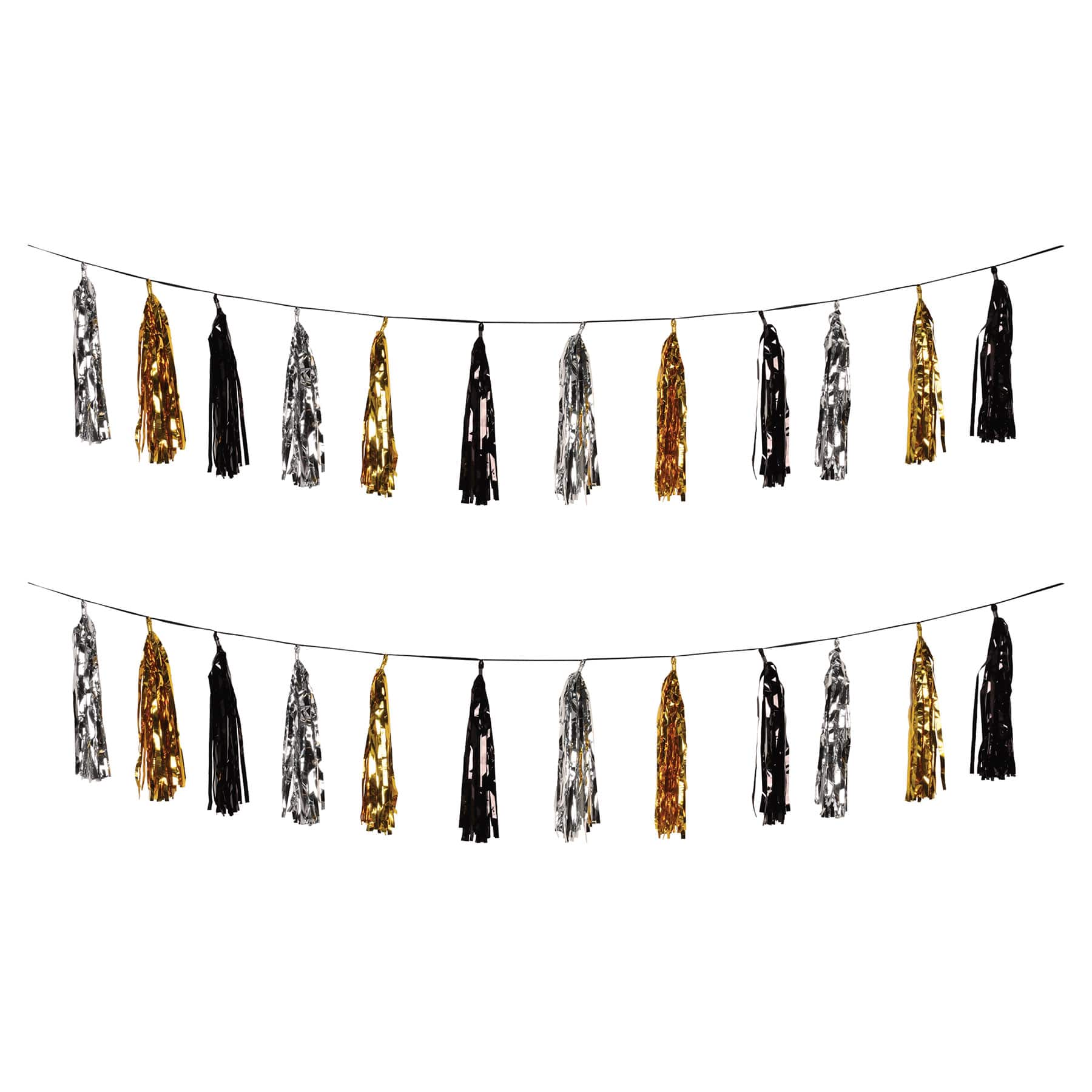 Beistle 8ft. Black, Gold & Silver Metallic Tassel Garlands, 2ct.