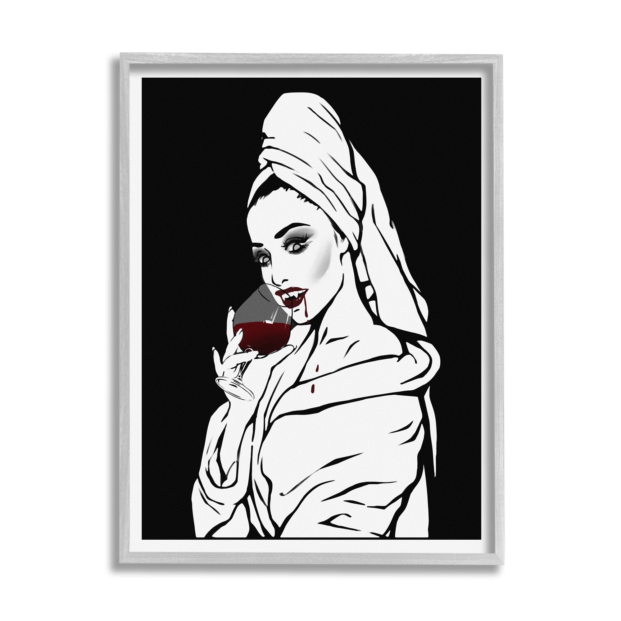 Stupell Industries Vampire Wine Glass Glam Woman Framed Giclee Art