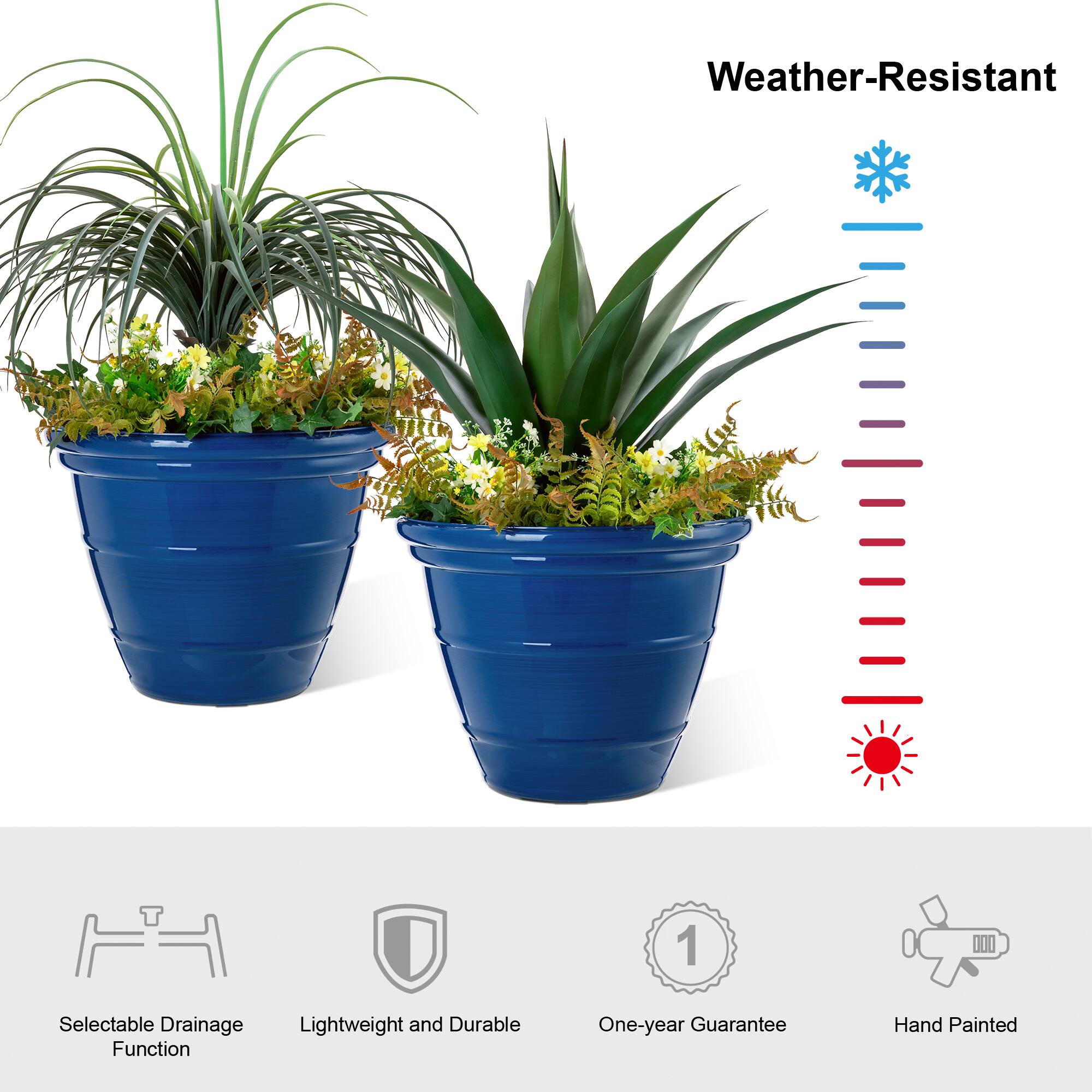 Glitzhome® Round Faux Ceramic Pot Plastic Planter Set