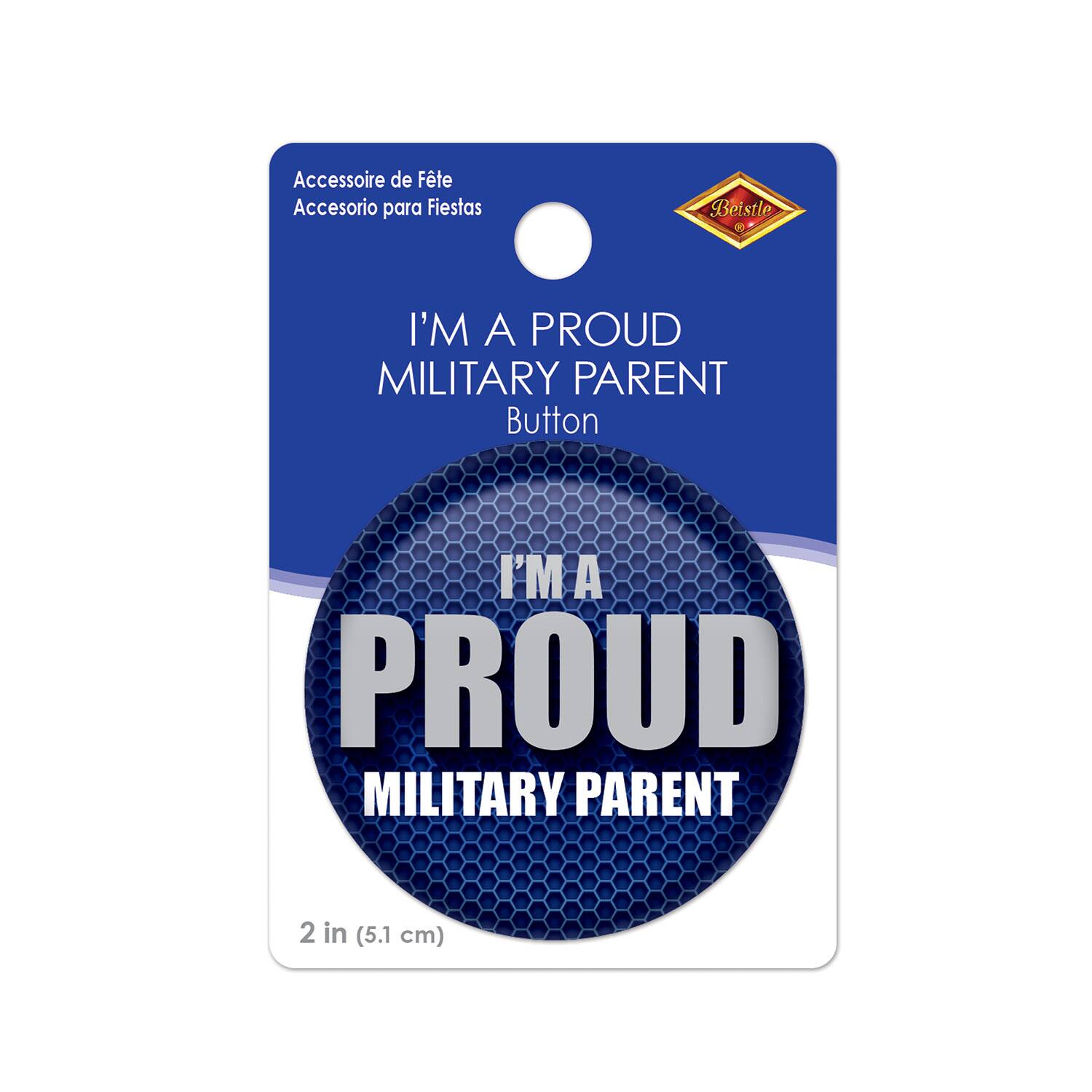 Beistle 2" Blue & Silver I'm A Proud Military Parent Buttons, 6ct.