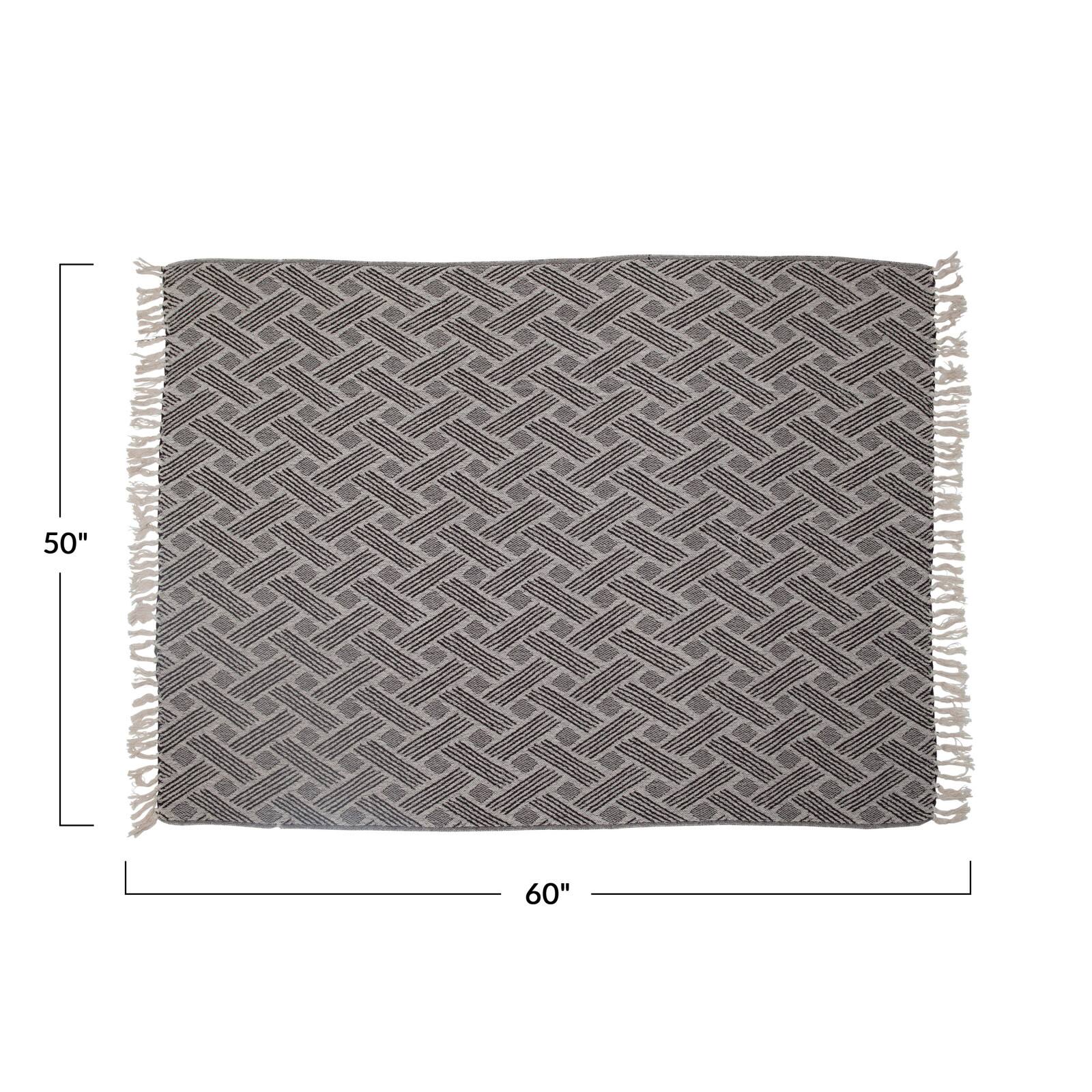 Hello Honey® 60" Recycled Cotton Blend Woven Throw Blanket With Herringbone Weave & Fringe Edge