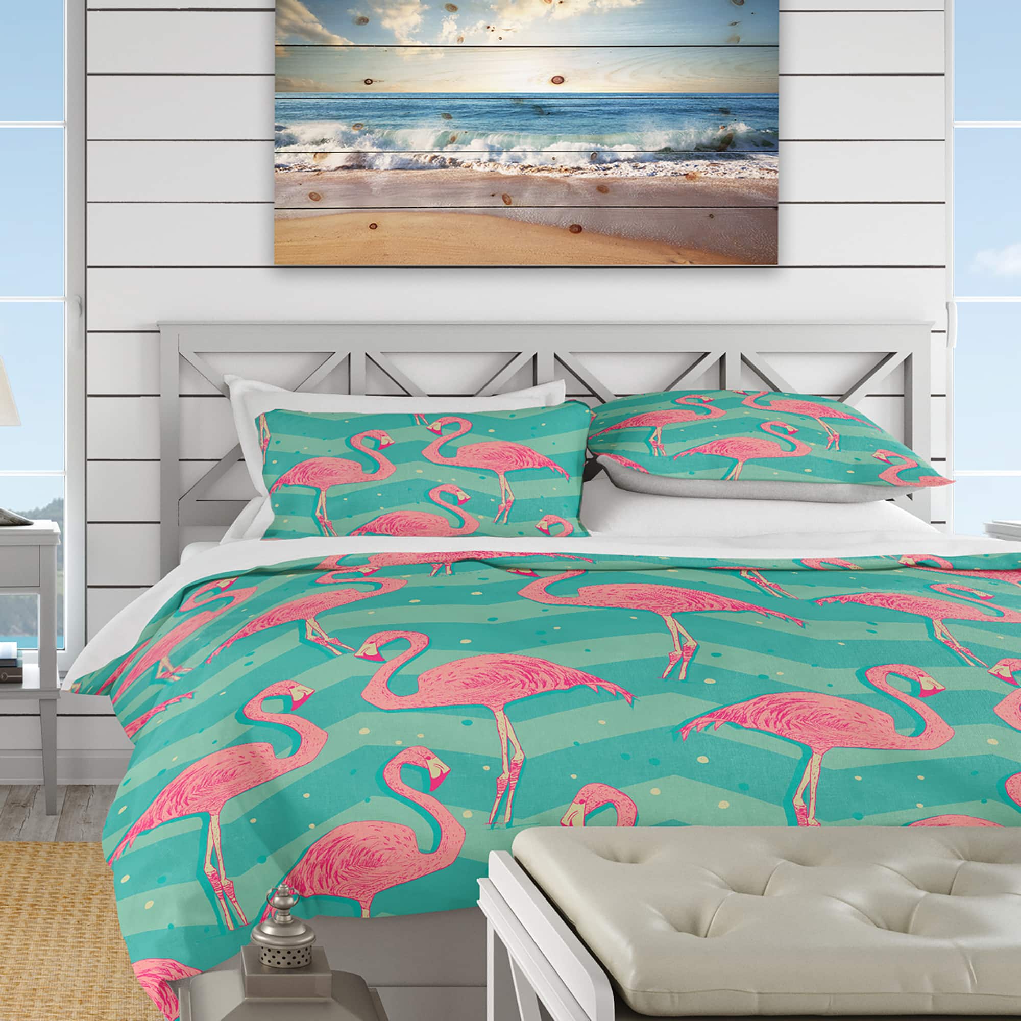 Designart 'Pink Flamingo Birds' Tropical Bedding Set - Duvet Cover & Shams