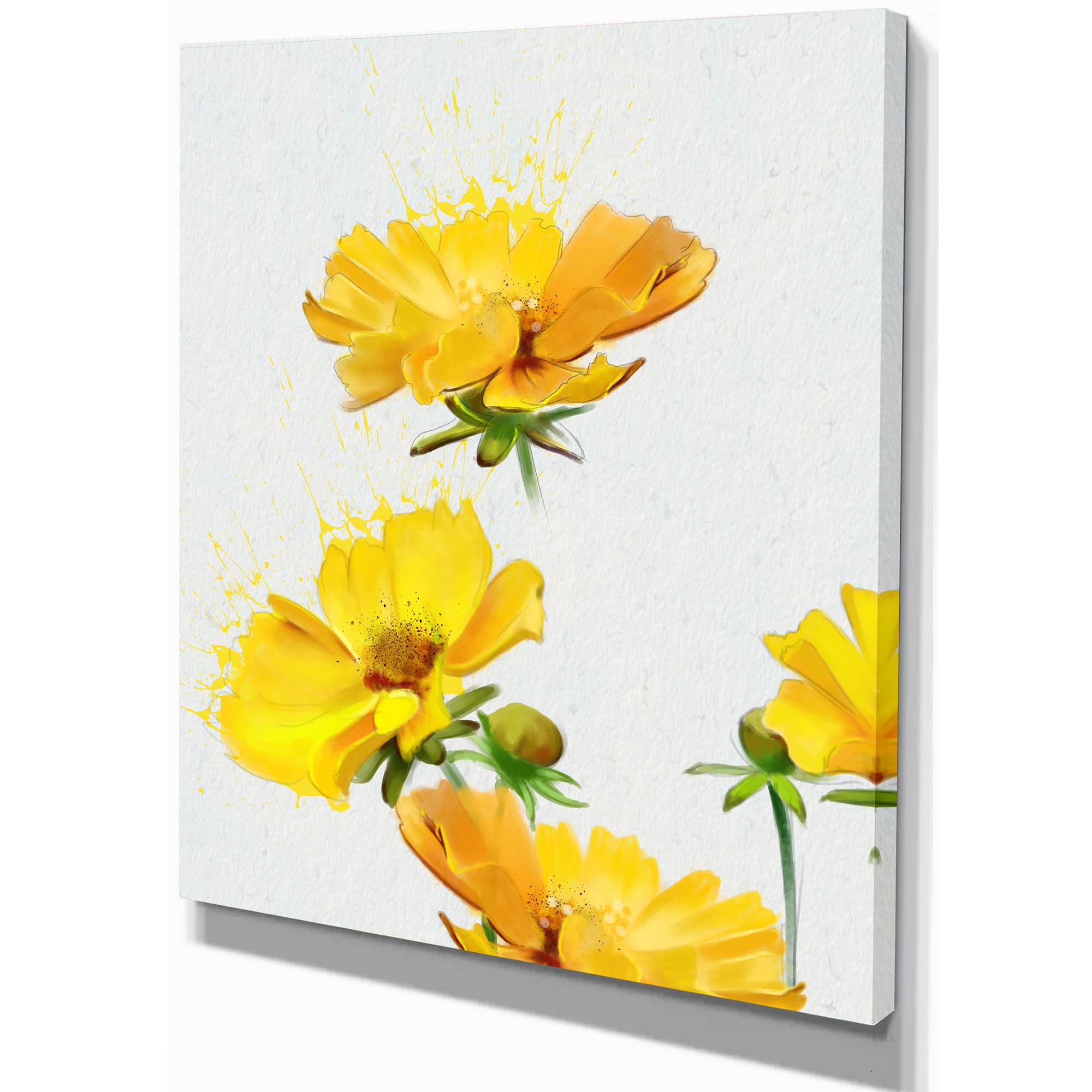 Designart - Beautiful Yellow Flowers on White - Floral Canvas Art Print