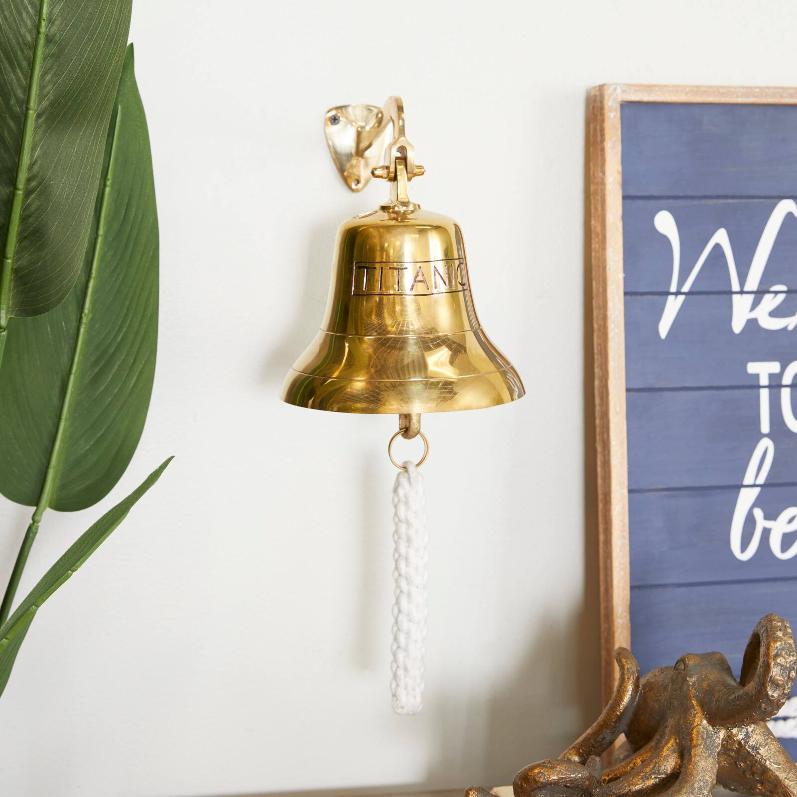 7.5" Gold Titanic Nautical Bell Wall Accent with Rope Pull