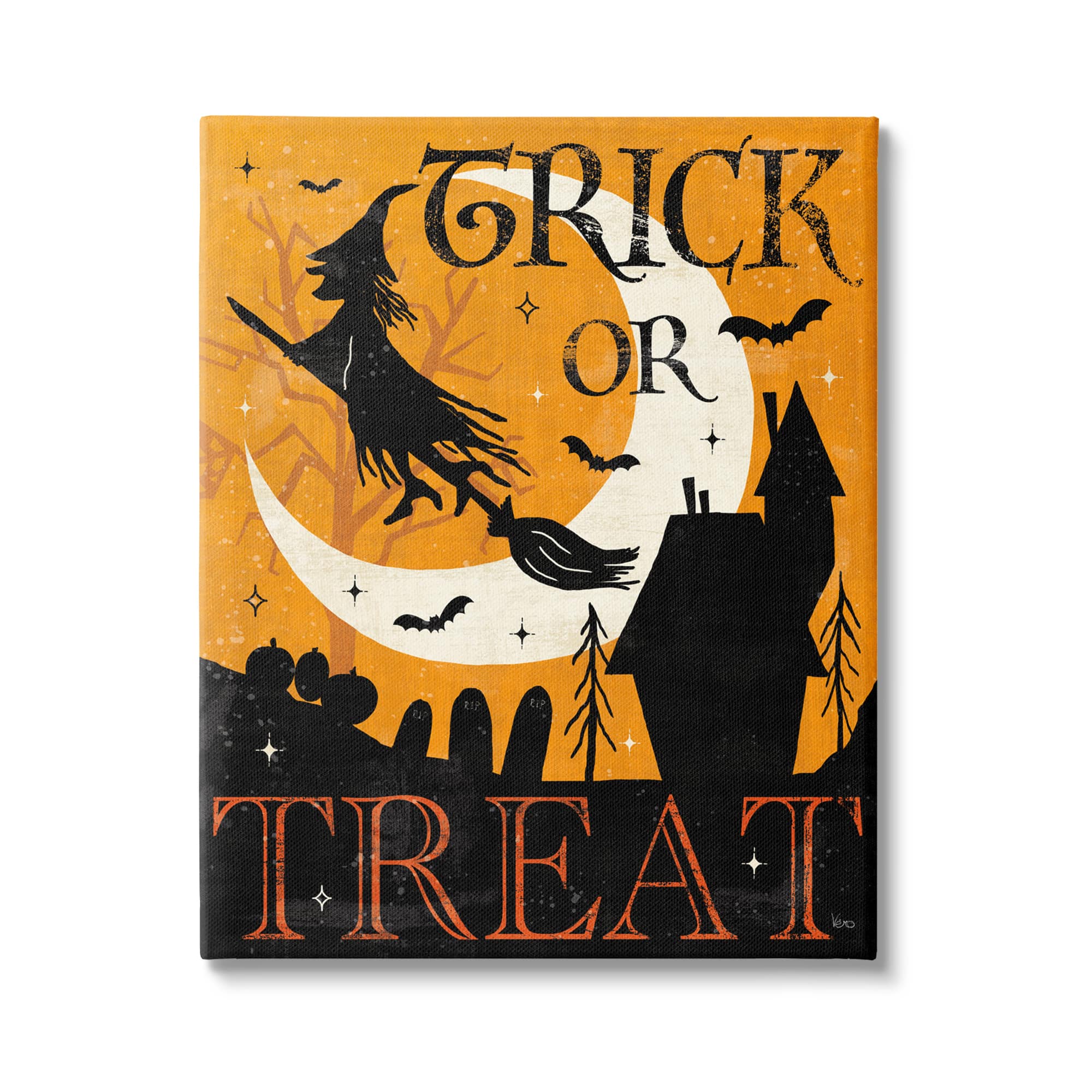 Stupell Industries Trick or Treat Halloween Witch Canvas Wall Art