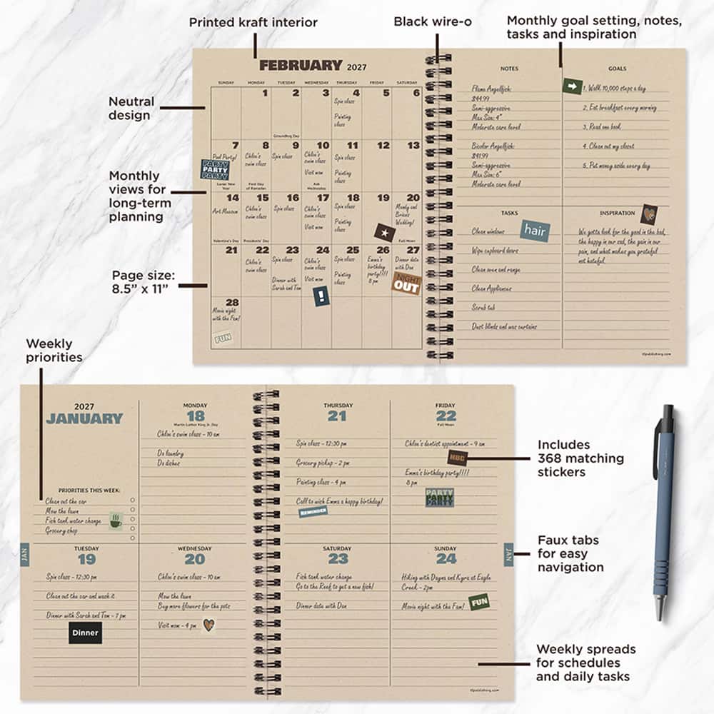 July 2026 - June 2027 Blue Flannel Medium Weekly Monthly Planner