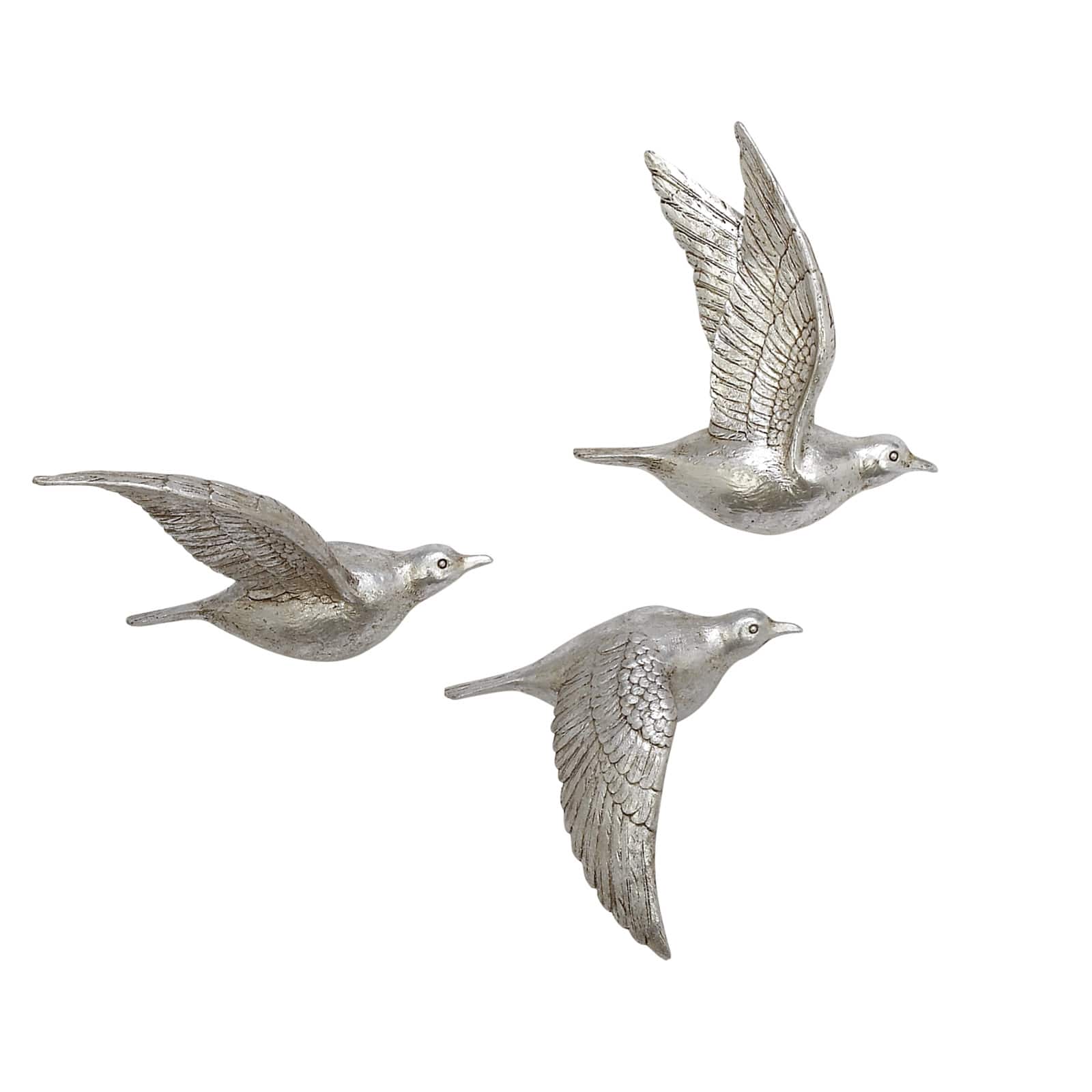 Silver Polystone Farmhouse Birds Wall Decor Set