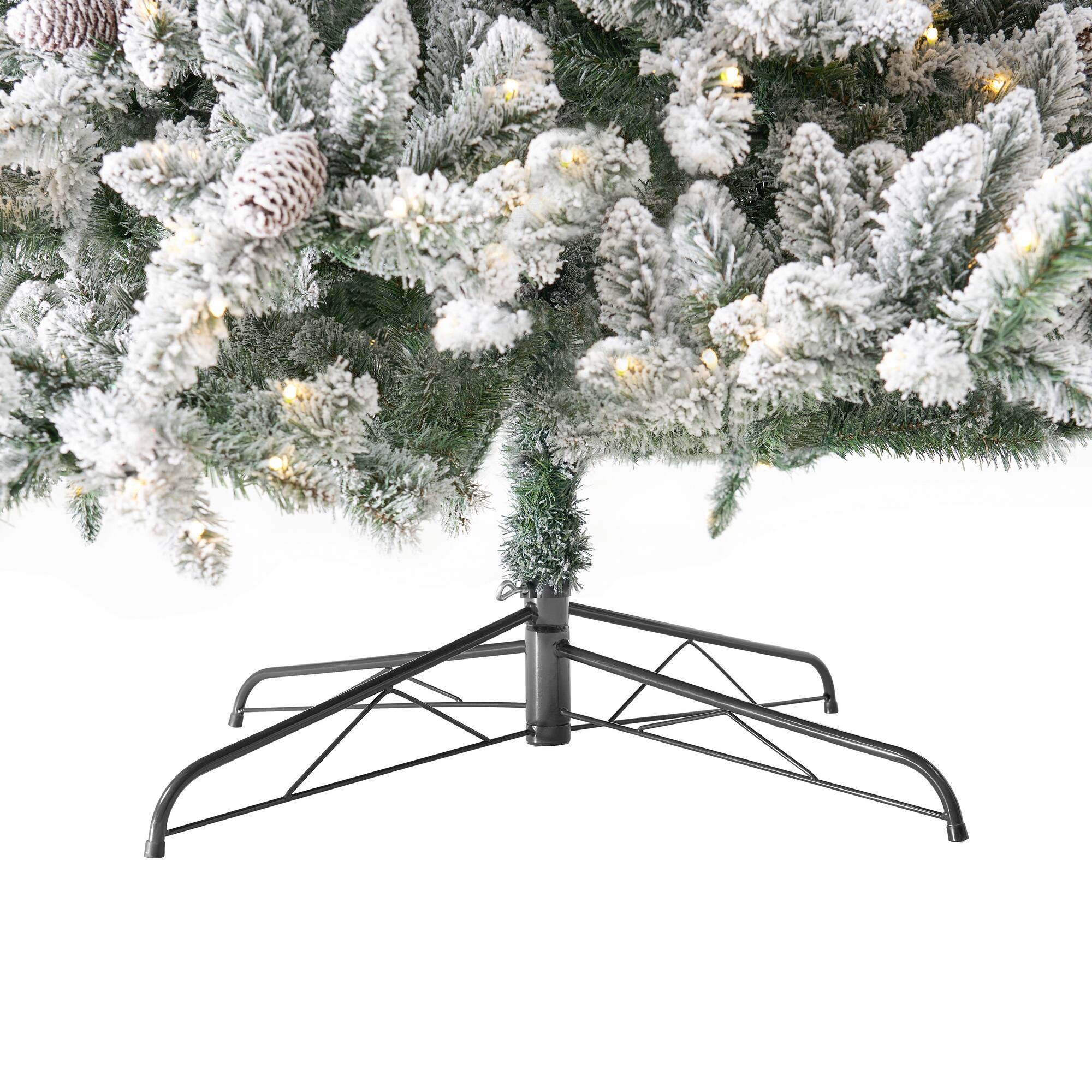 11ft. Pre-Lit Flocked Livingston Fir Artificial Christmas Tree with Pine Cones, Clear LED Lights