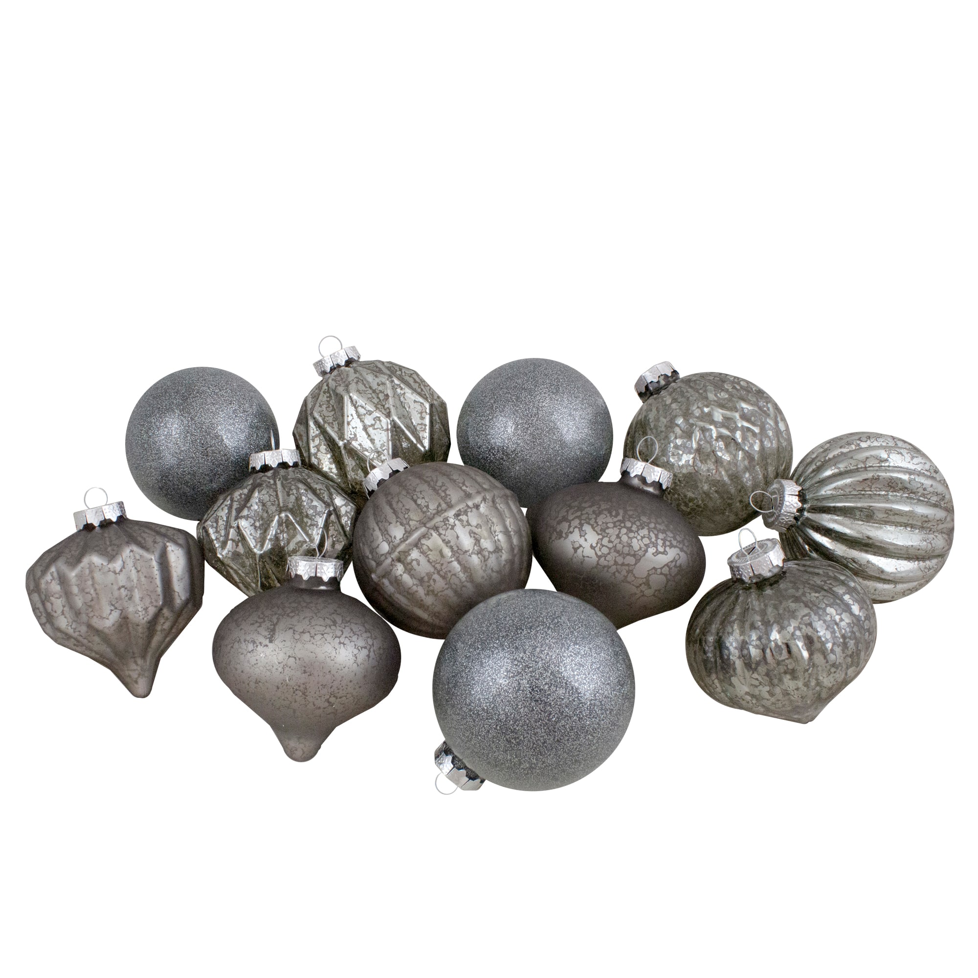 12ct. 3" Neutral Tone Finial & Glass Ball Christmas Ornaments