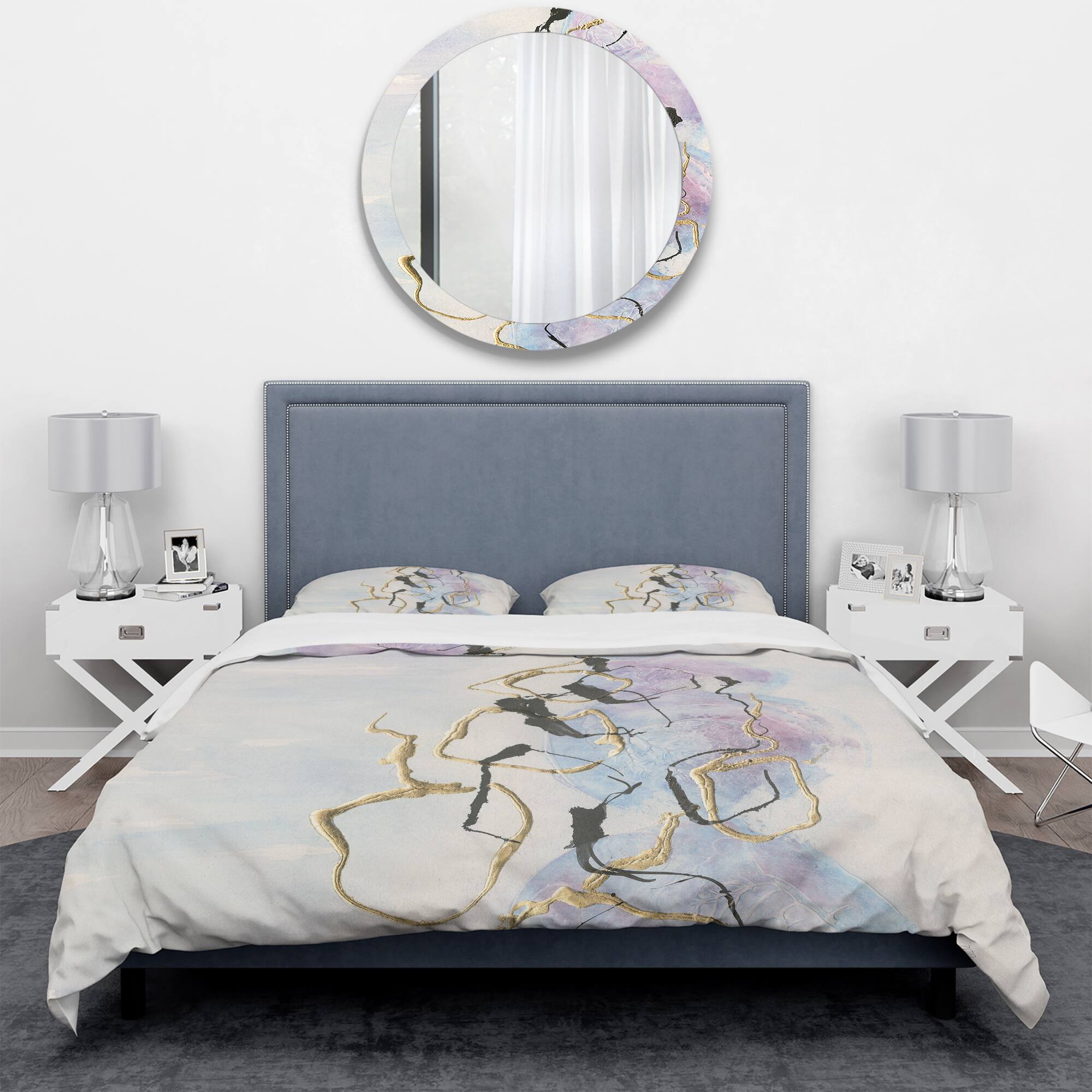 Designart 'Gold Lines on Pastel I' Geometric Bedding Set - Duvet Cover & Shams