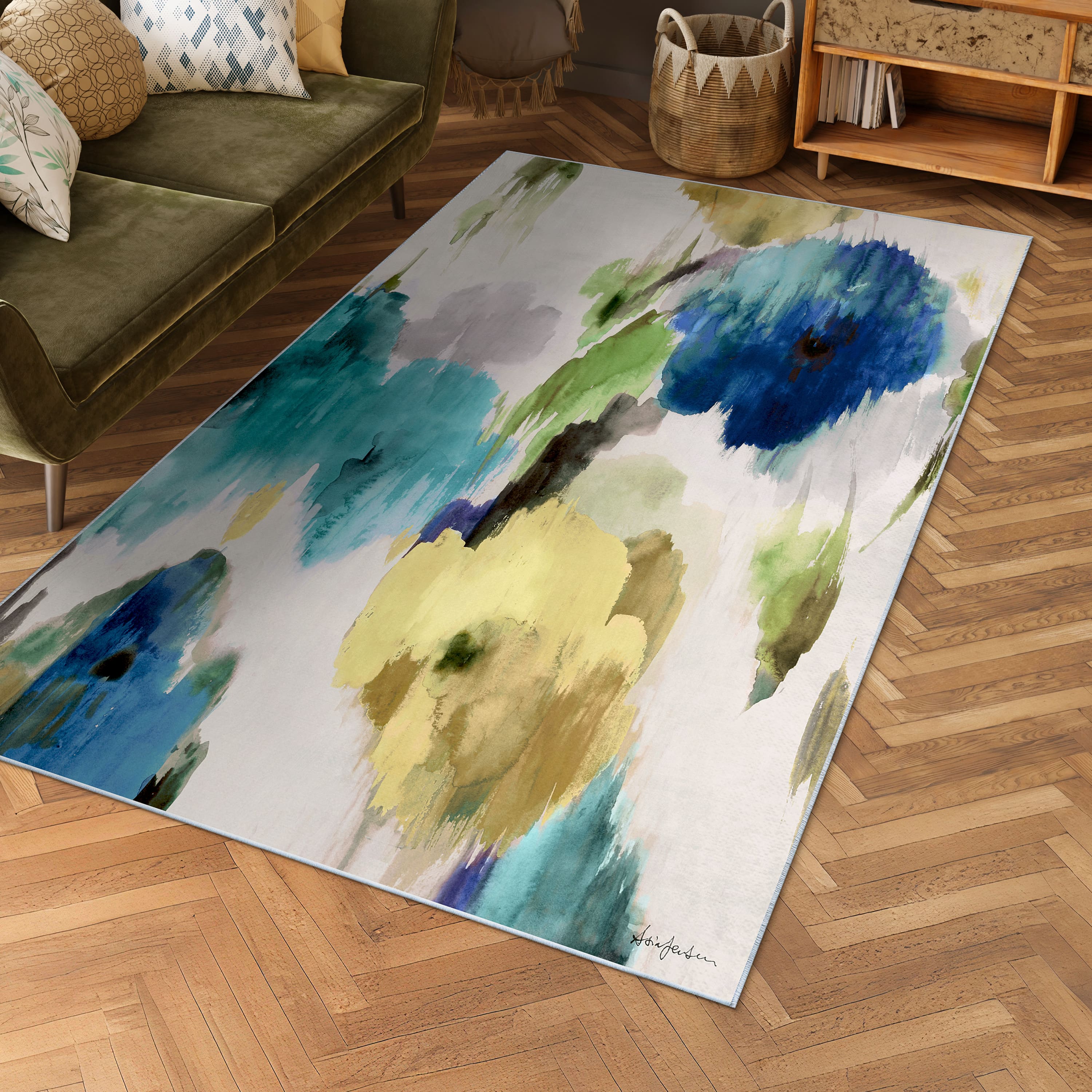 Empire Art Direct 5ft. x 7.5ft. Abstract Flower I Washable Area Rug