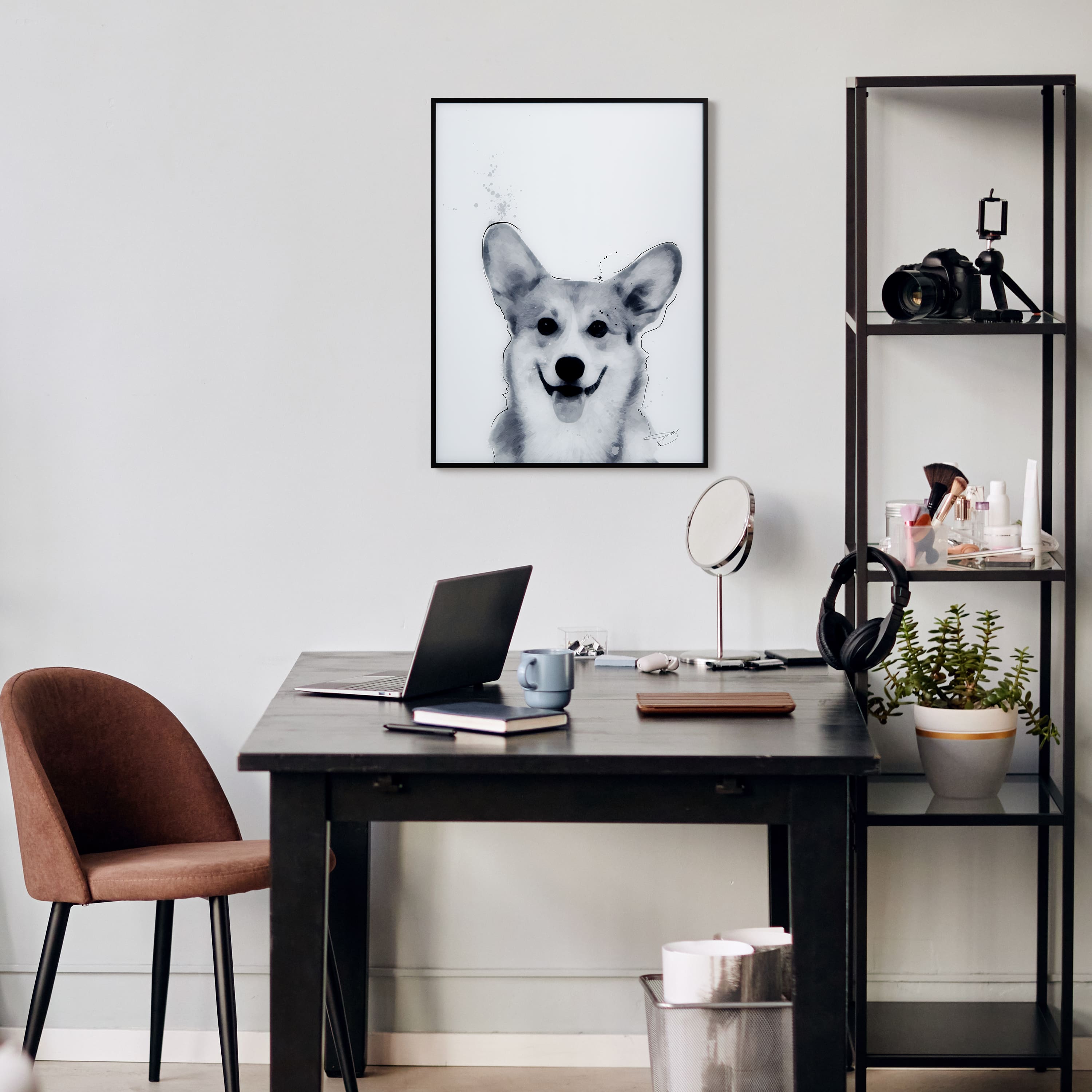 Empire Art Direct 24" x 18" Corgi Black & White Pet Reverse Printed Wall Art Glass Frame