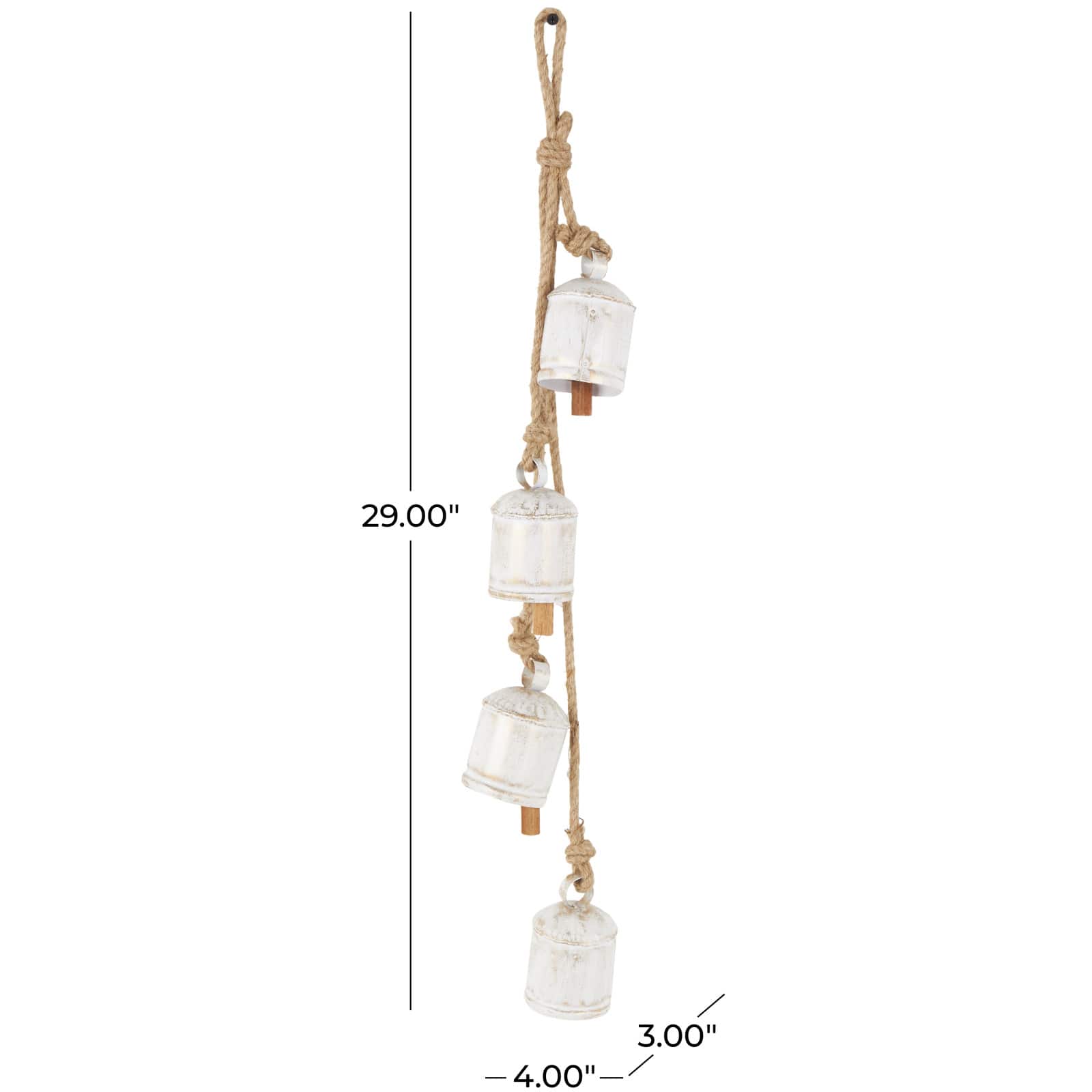 29" Metal Decorative Bell Cluster with Jute Hanging Rope